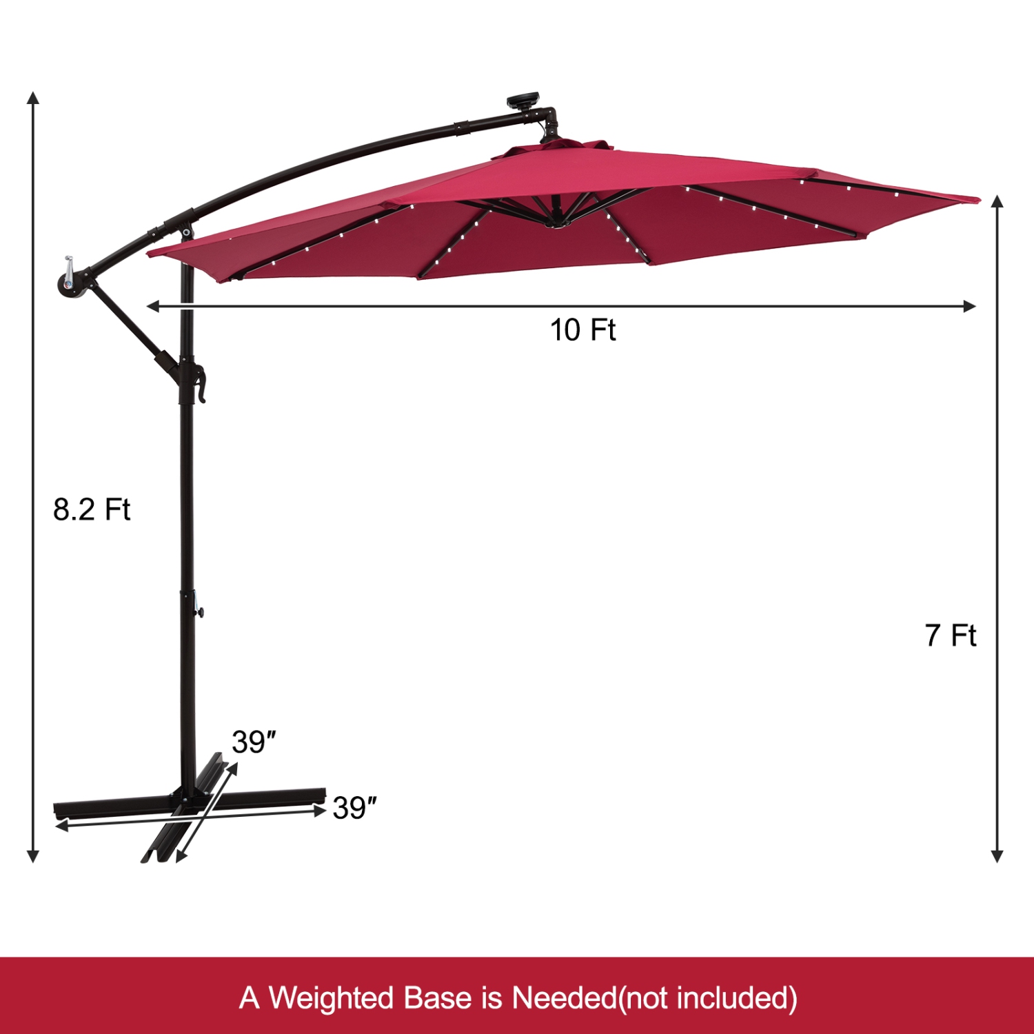 Costway 10 Ft Patio Solar LED Offset Umbrella 40 Lights Crank Cross Base