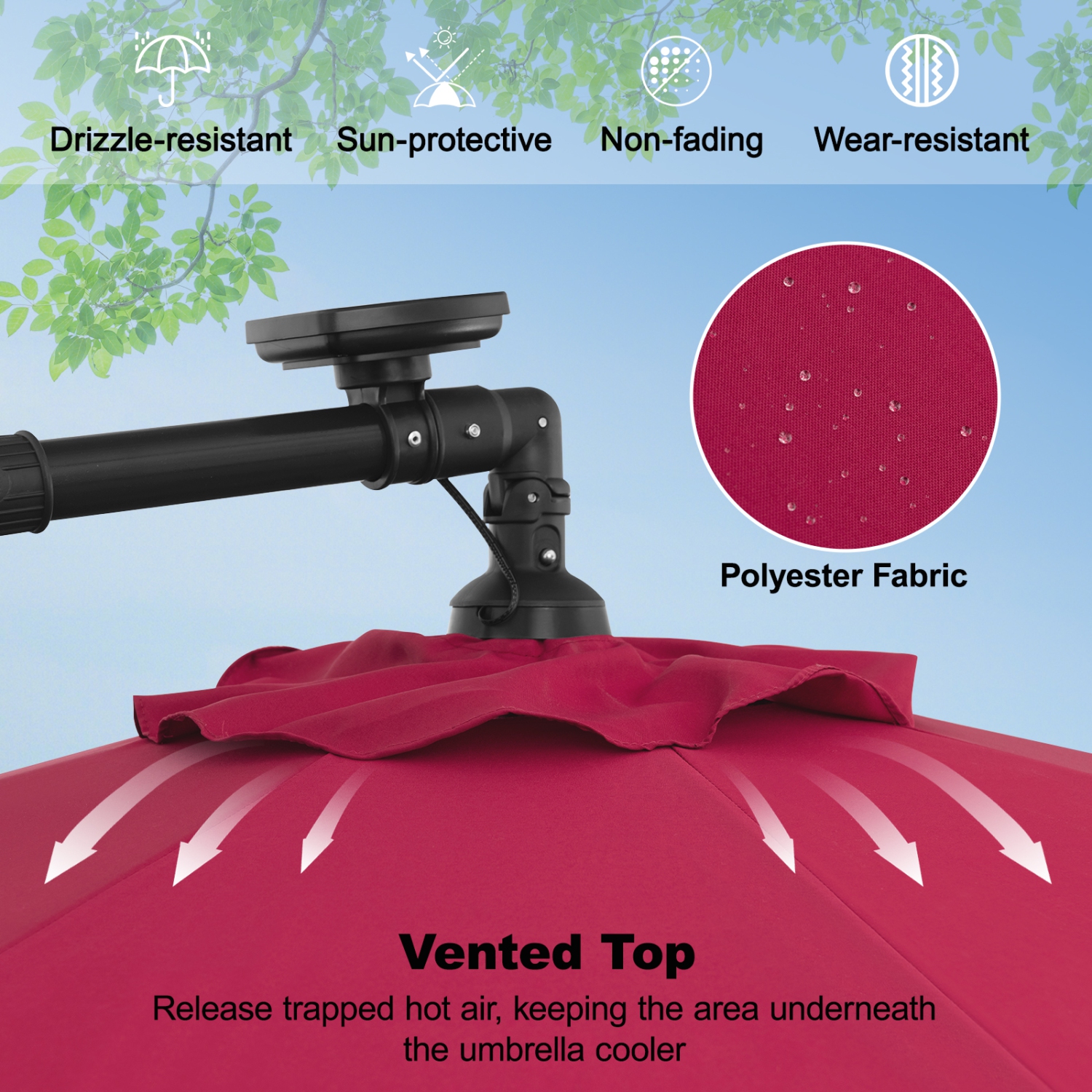 Costway 10 Ft Patio Solar LED Offset Umbrella 40 Lights Crank Cross Base