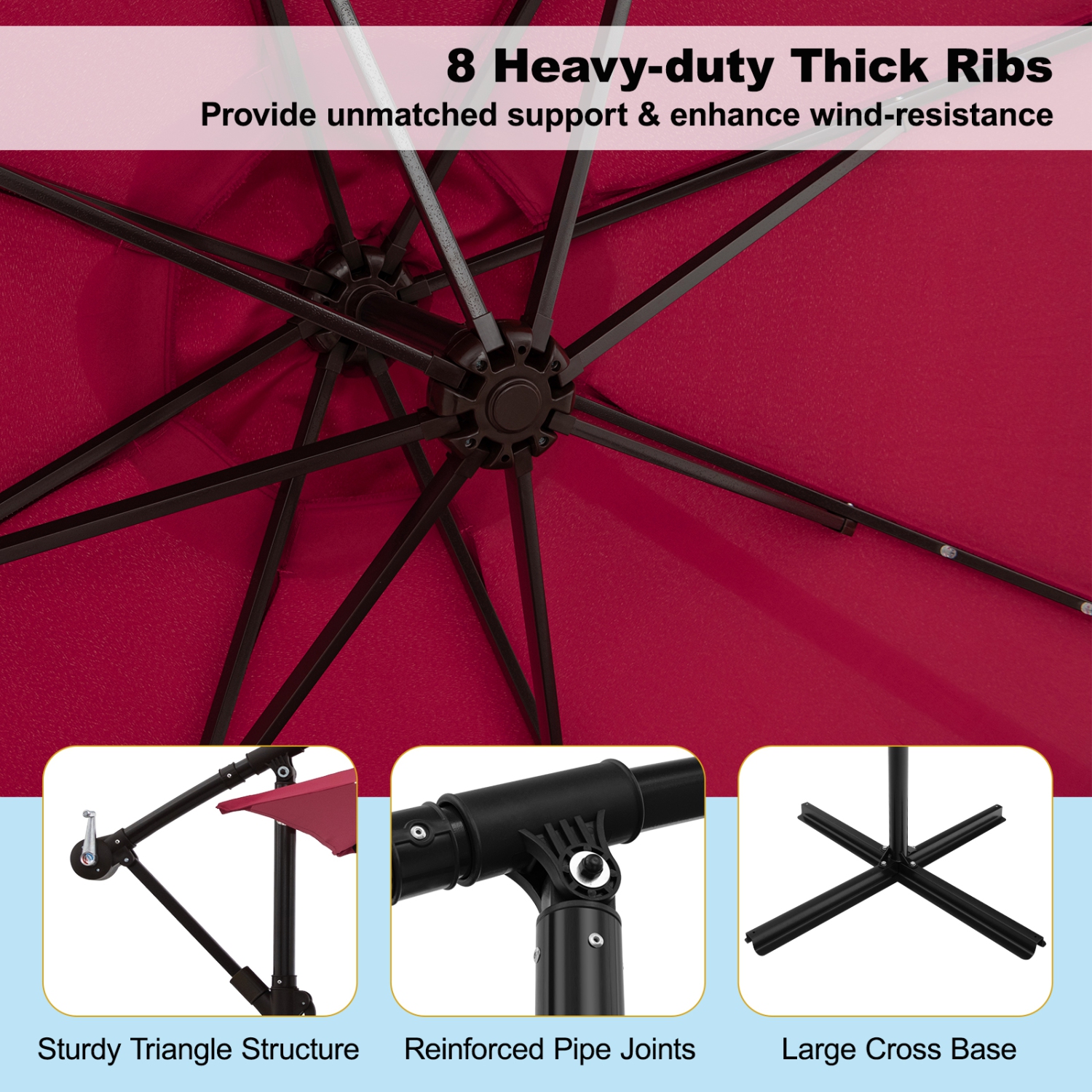 Costway 10 Ft Patio Solar LED Offset Umbrella 40 Lights Crank Cross Base