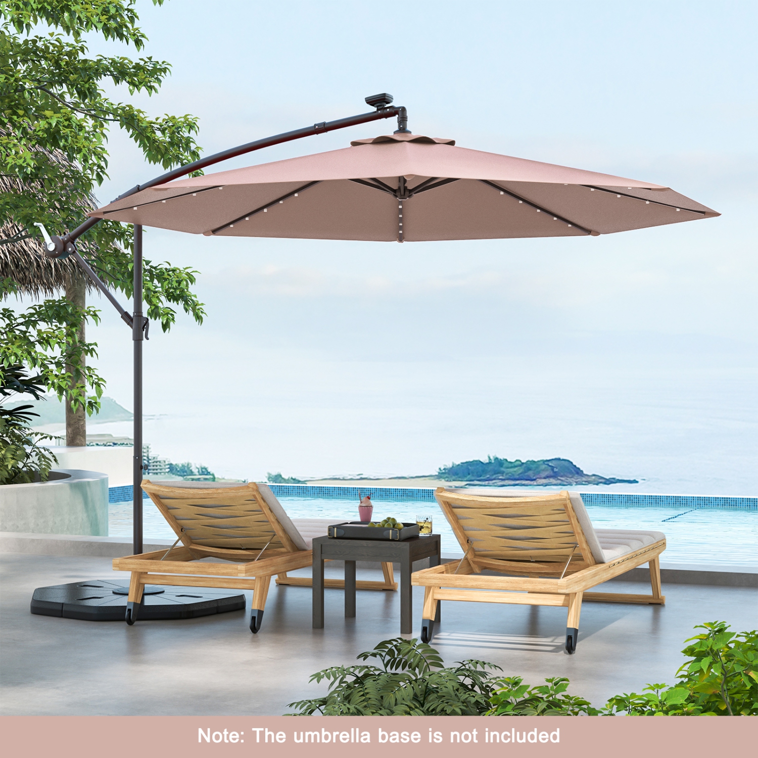 Costway 10 Ft Patio Solar LED Offset Umbrella 40 Lights Crank Cross Base