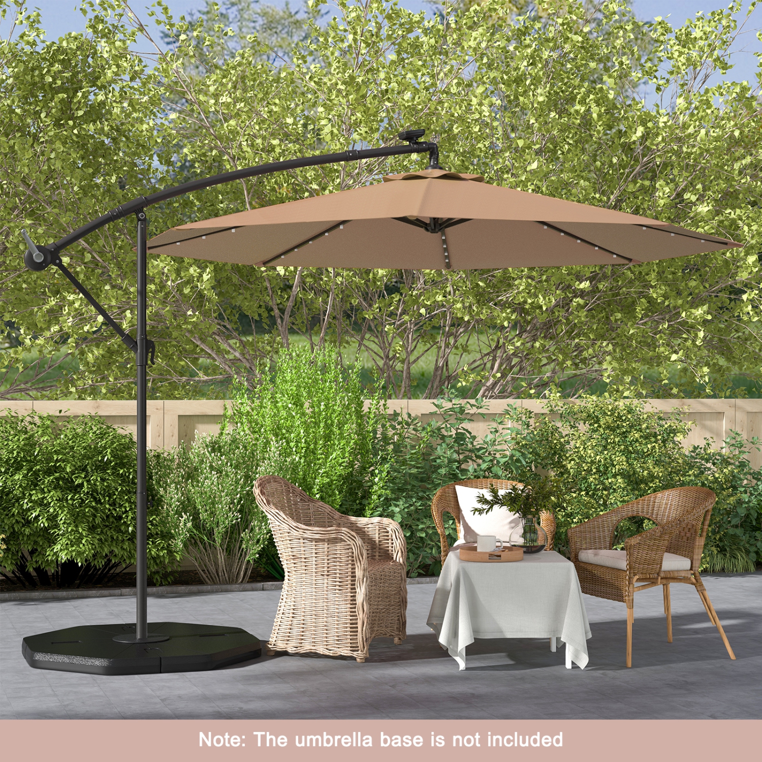 Costway 10 Ft Patio Solar LED Offset Umbrella 40 Lights Crank Cross Base
