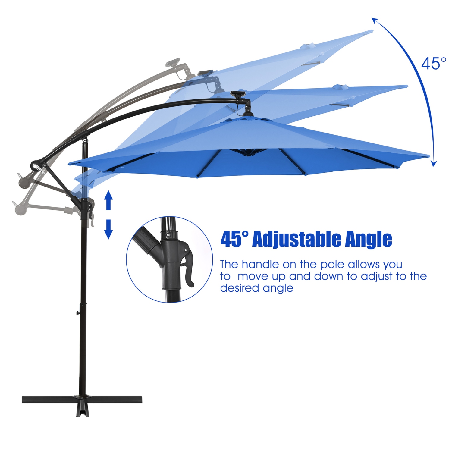 Costway 10 Ft Patio Solar LED Offset Umbrella 40 Lights Crank Cross Base