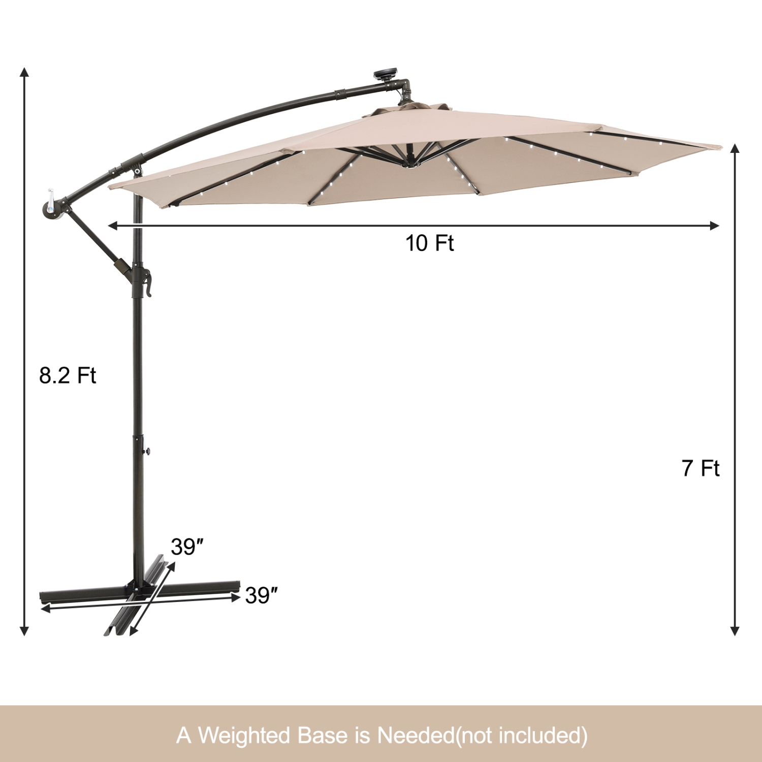 Costway 10 Ft Patio Solar LED Offset Umbrella 40 Lights Crank Cross Base