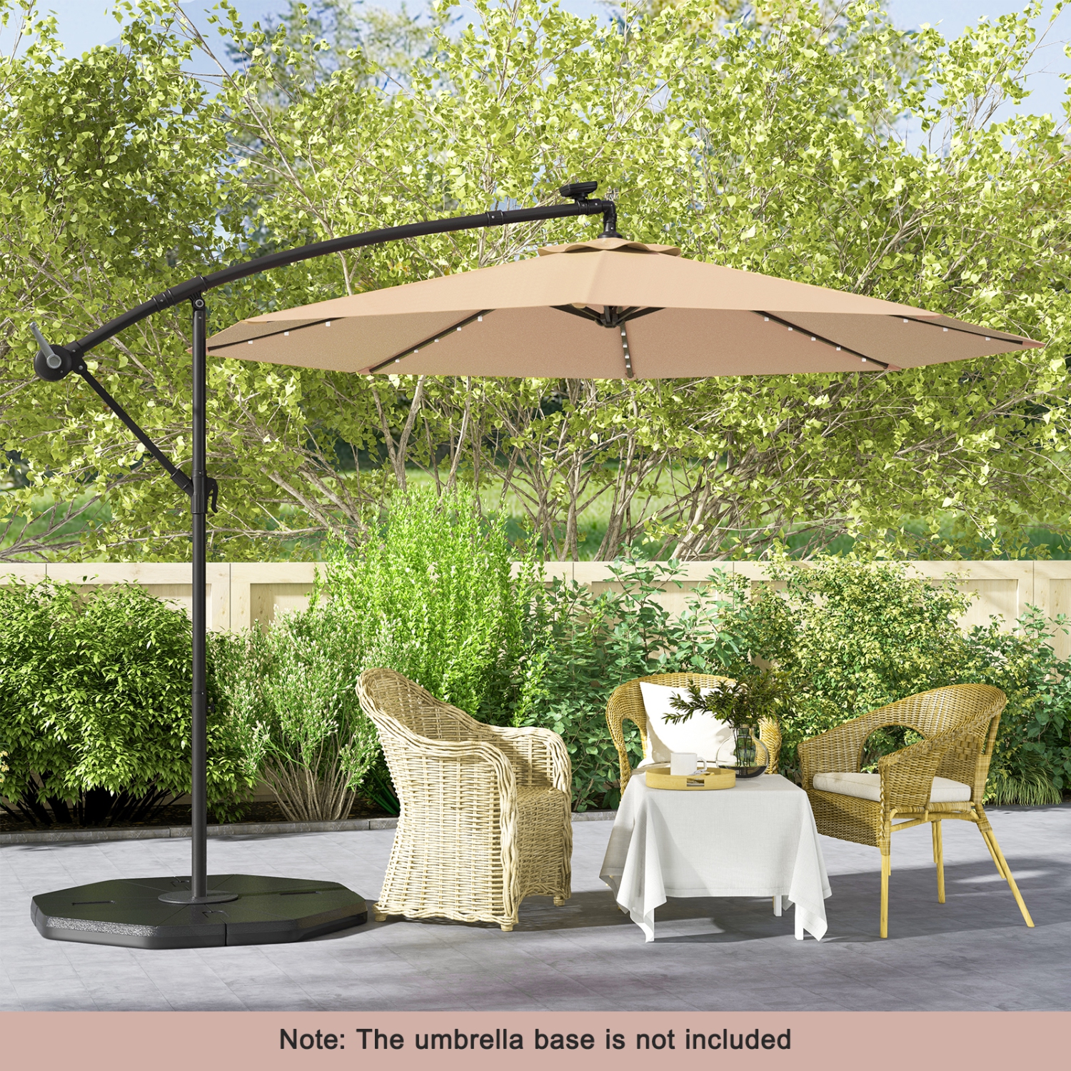 Costway 10 Ft Patio Solar LED Offset Umbrella 40 Lights Crank Cross Base