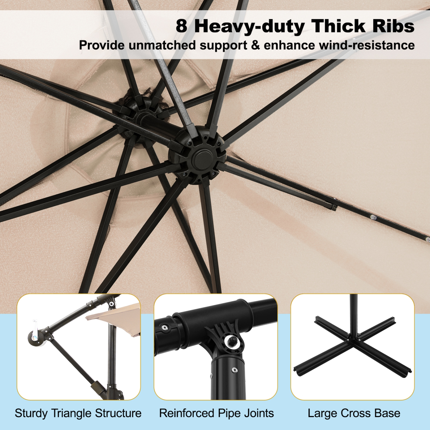 Costway 10 Ft Patio Solar LED Offset Umbrella 40 Lights Crank Cross Base