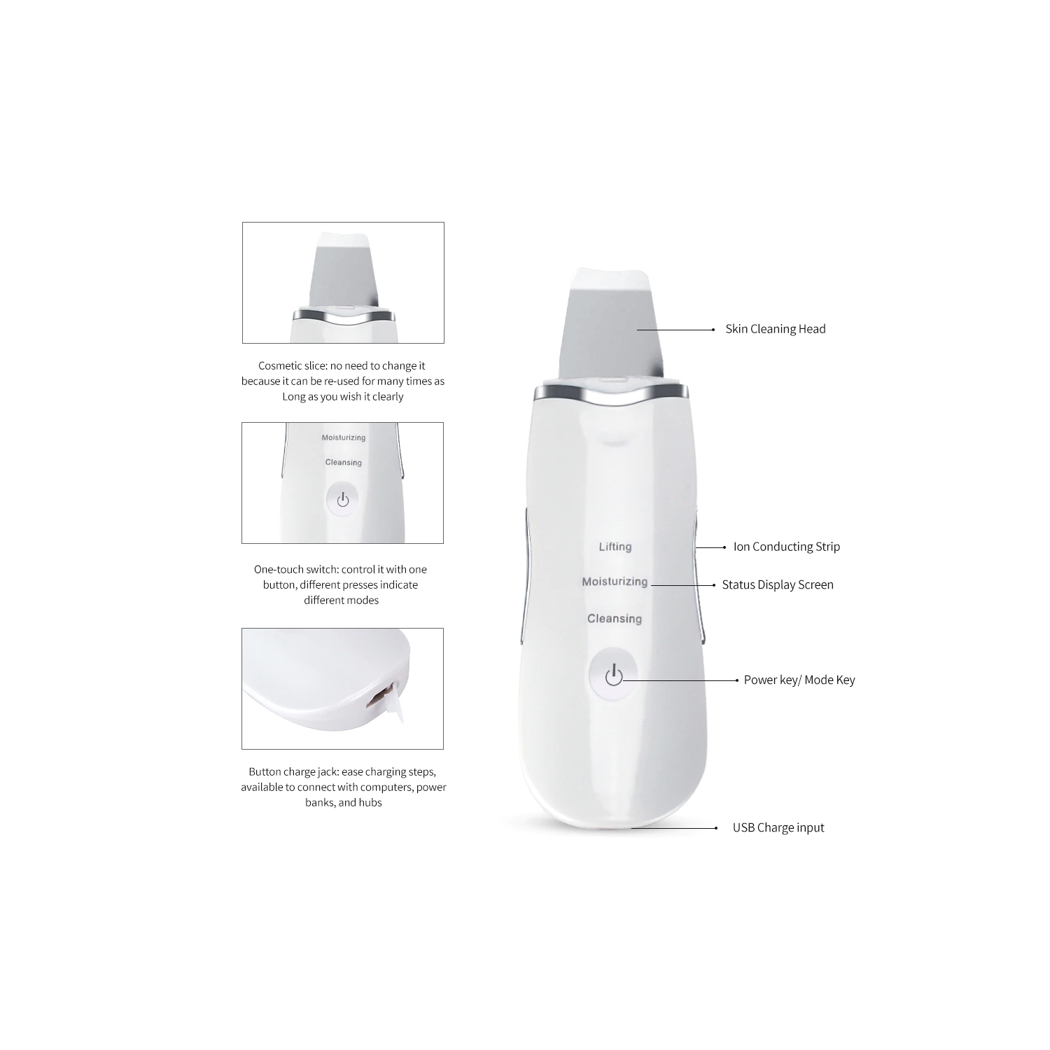 ISTAR Ultrasonic Skin Scrubber Spatula, Blackhead Remover Pore Cleaner with 4 Modes, Facial Scrubber Spatula, Comedones Extractor for Facial Deep