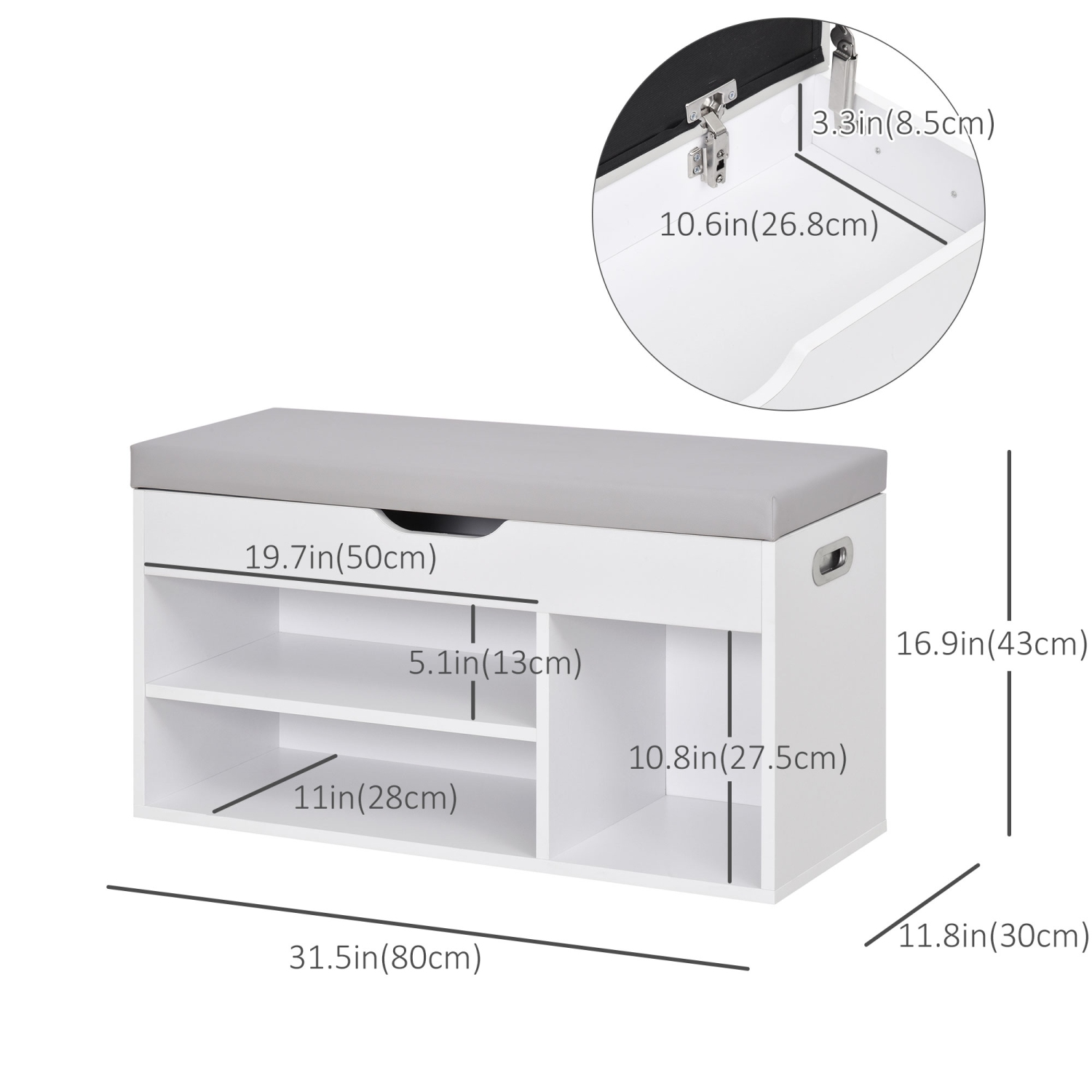 HOMCOM Shoe Bench, Entryway Bench with Padded Cushion PU Cover Hidden Storage for Hallway Living Room Bedroom, White