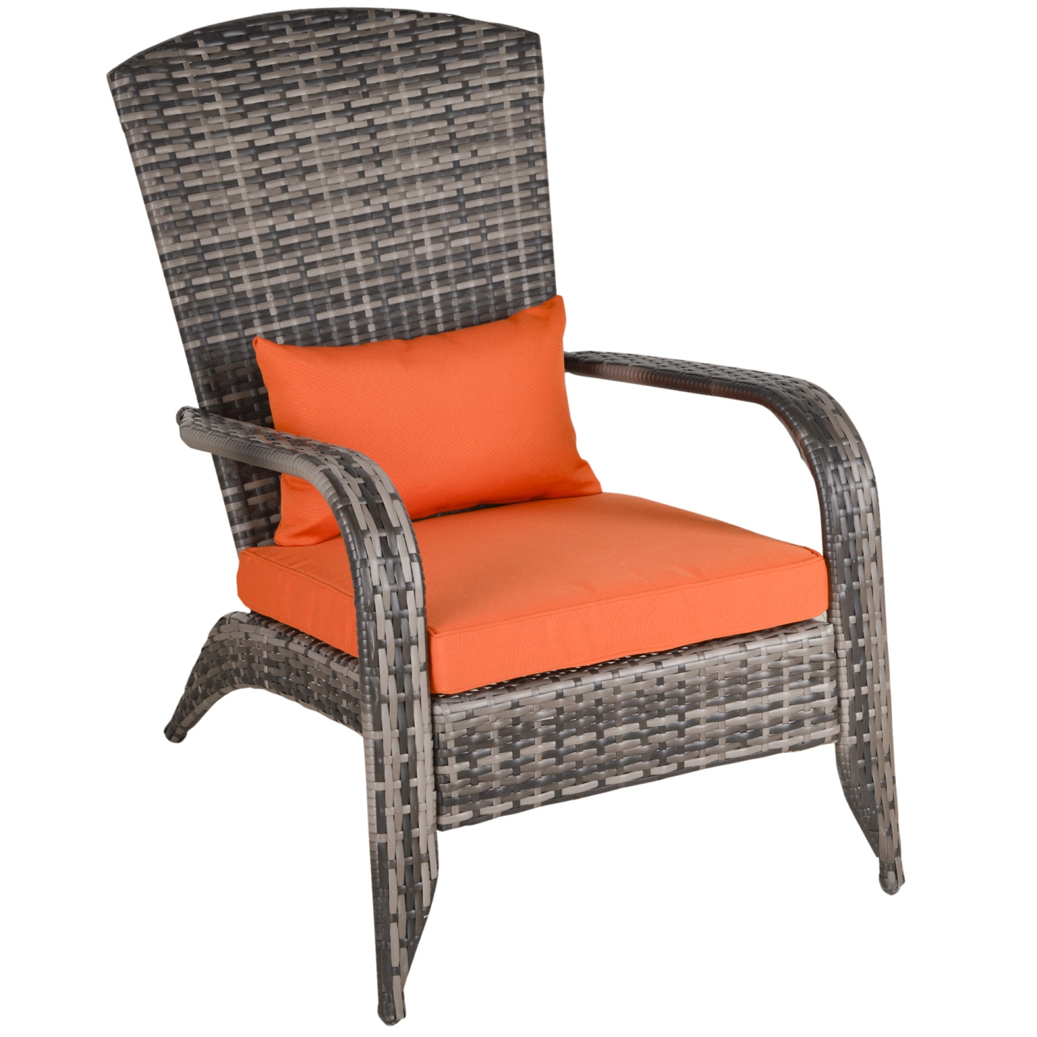 Outsunny Patio Wicker Adirondack Chair, Outdoor PE Rattan Fire Pit Chair, Muskoka Chair w/ Soft Cushions, Tall Curved Backrest and Comfortable