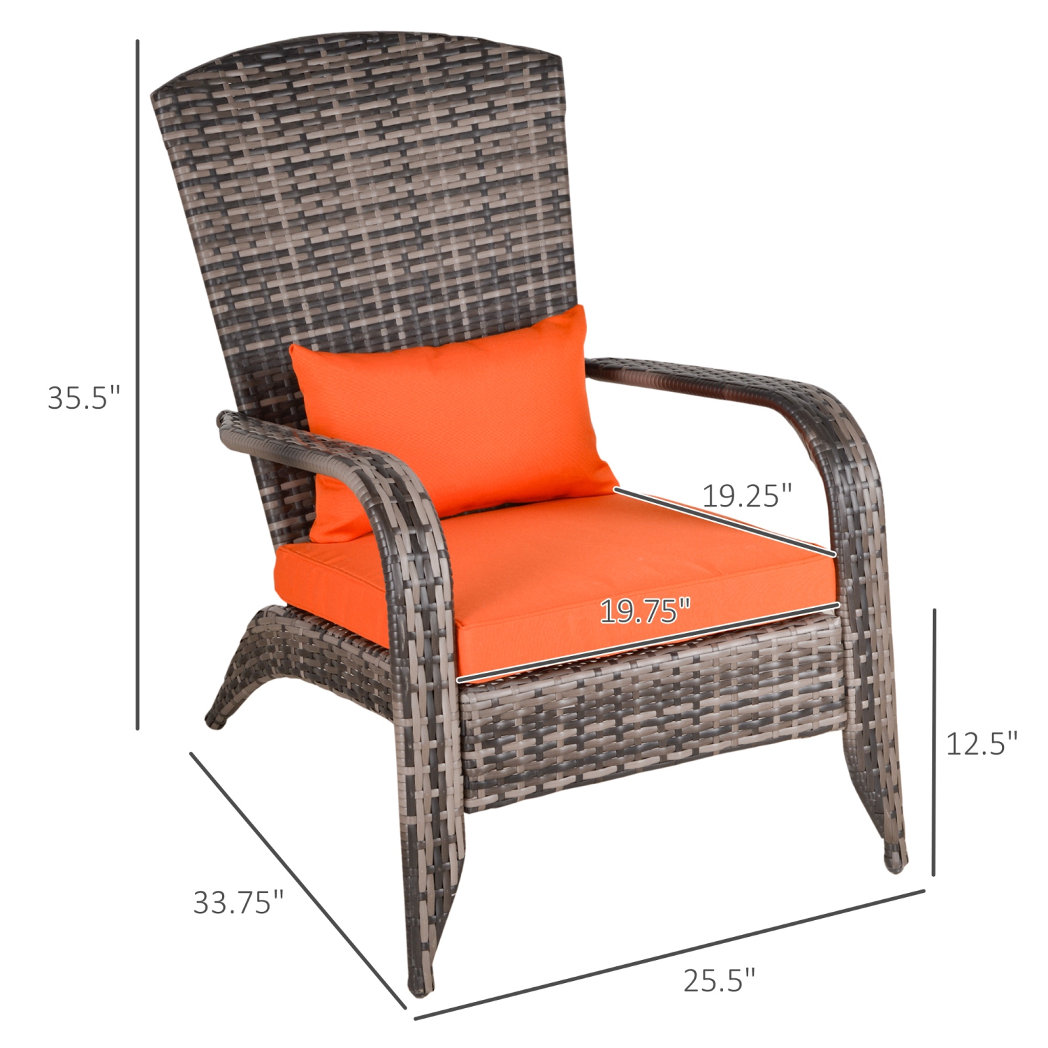 Outsunny Patio Wicker Adirondack Chair, Outdoor PE Rattan Fire Pit Chair, Muskoka Chair w/ Soft Cushions, Tall Curved Backrest and Comfortable