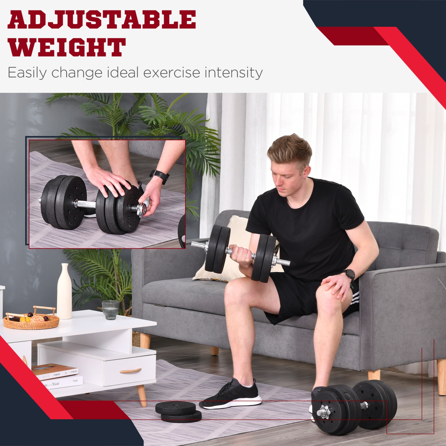 Soozier 66 lbs Adjustable Dumbbells Weight Set Dumbbell Hand Weight Barbell for Body Fitness Lifting Training for Home Office Gym, Black