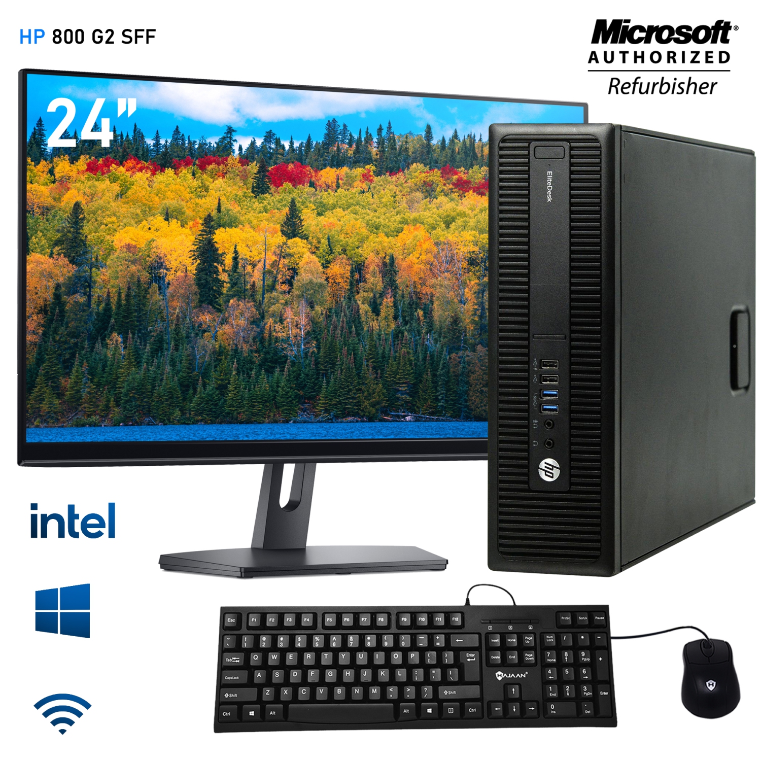 Refurbished (Good) - HP EliteDesk 800 G2 SFF Desktop Computer with 24 inch Monitor Intel Core i5 6500@3.2GHz 16GB DDR4 RAM 256GB SSD Windows 10 Home Keyboard and Mice WiFi HDMI