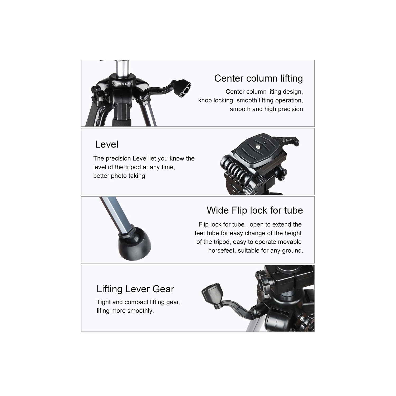 Trépied léger et compact de 61 po avec pattes ajustables de SAMA