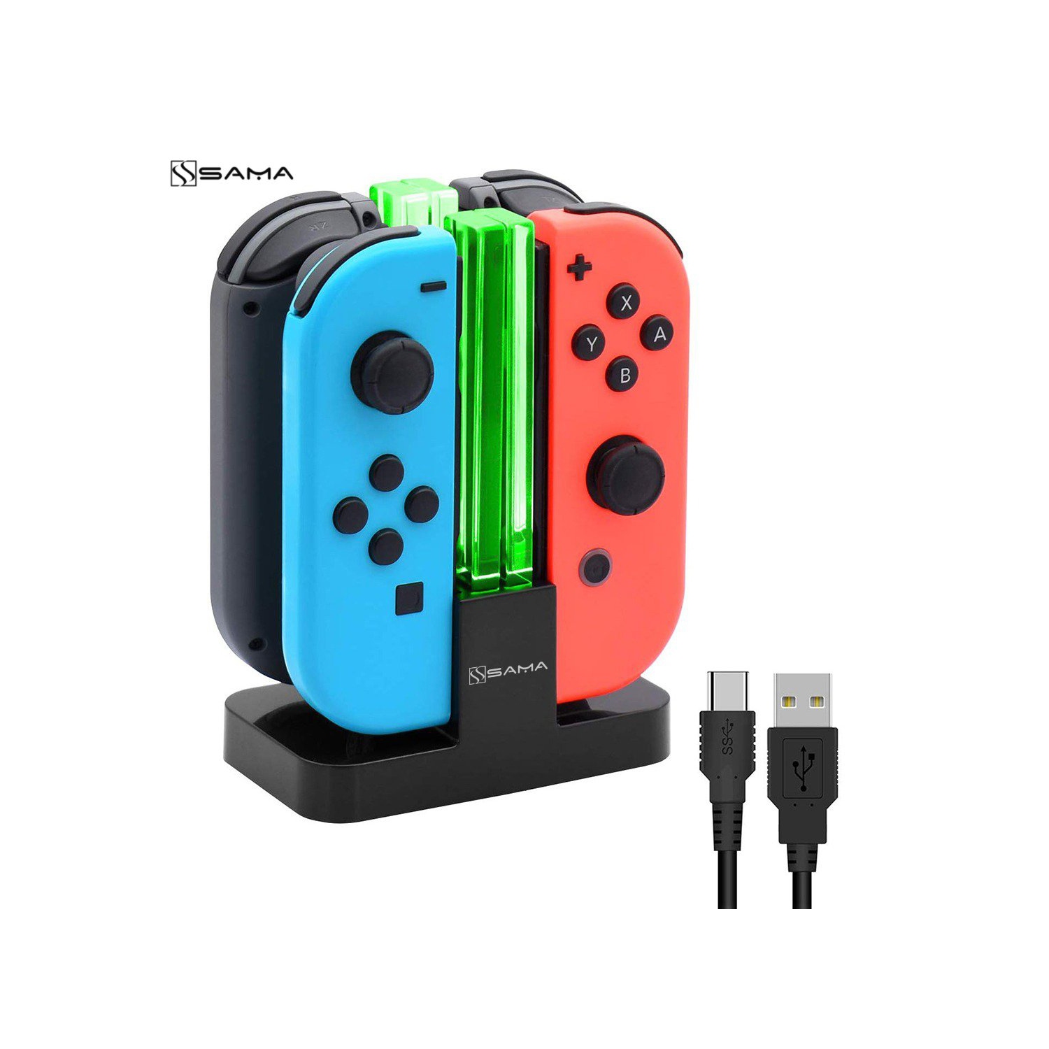 SAMA 4 In 1 LED Charging Stand Dock Station Charger Cradle For Nintendo Switch NS