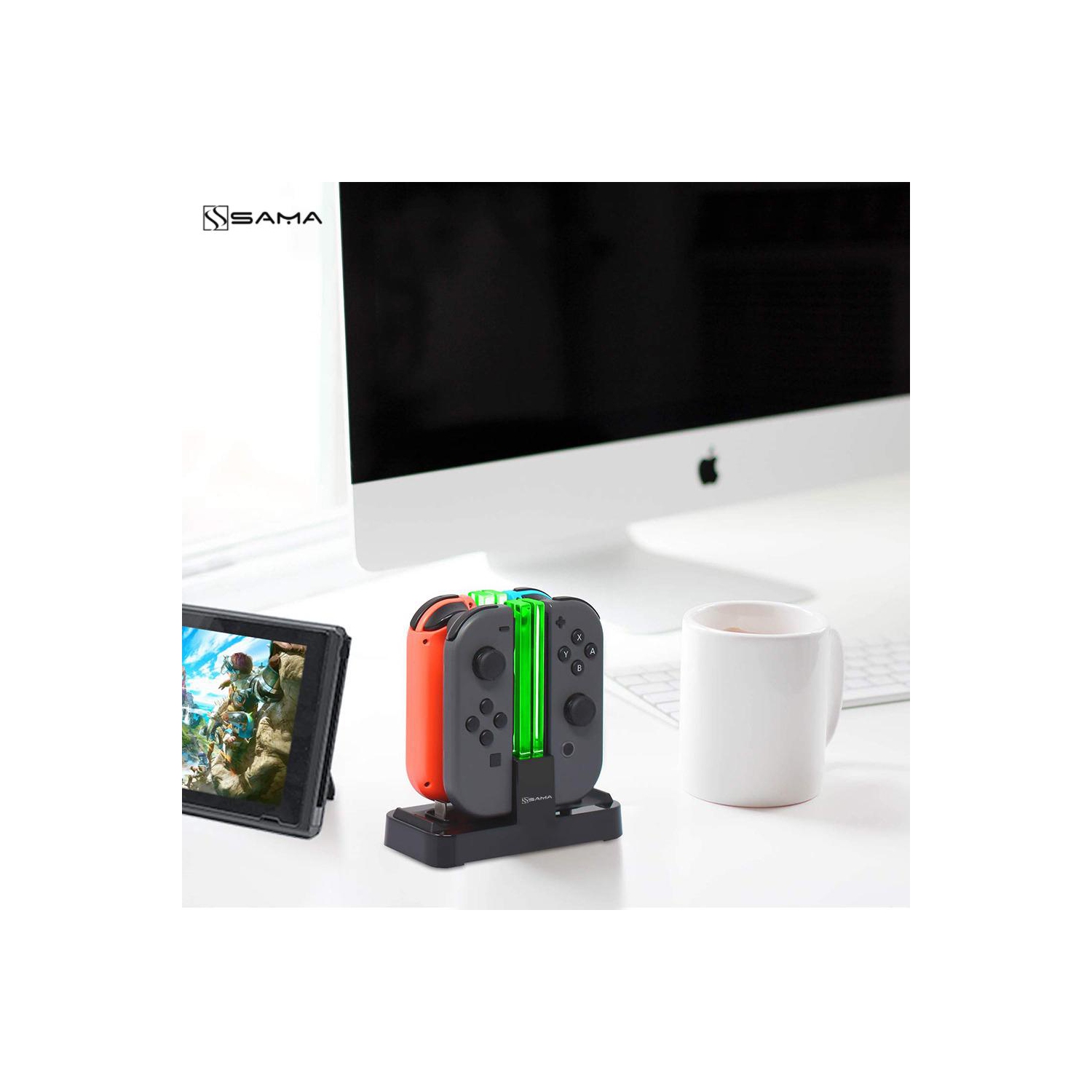 SAMA 4 In 1 LED Charging Stand Dock Station Charger Cradle For Nintendo Switch NS
