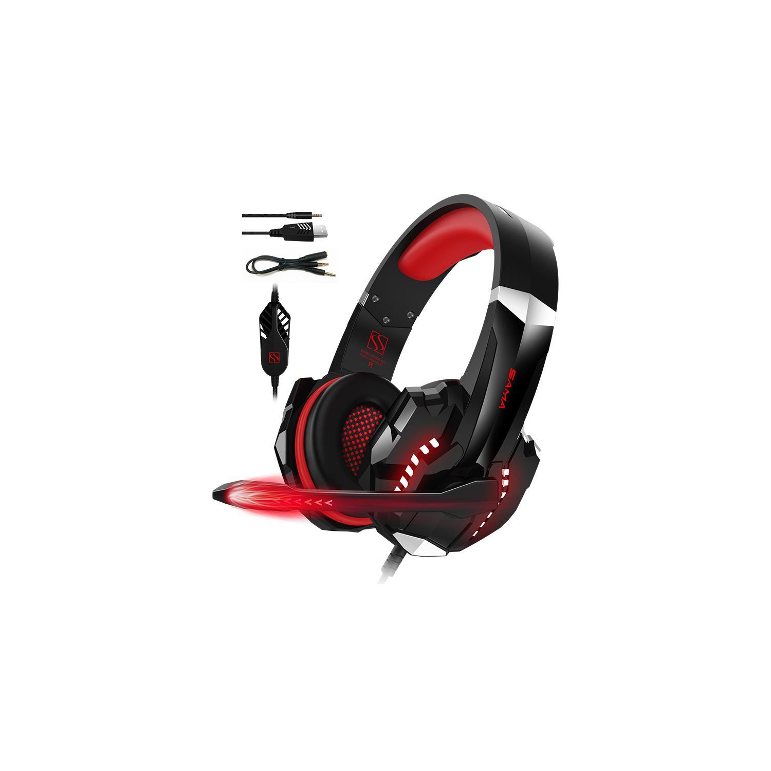 SAMA – Casque stéréo rouge pour PS4, PC, manette Xbox One, casque d’écoute à suppression du bruit avec microphone