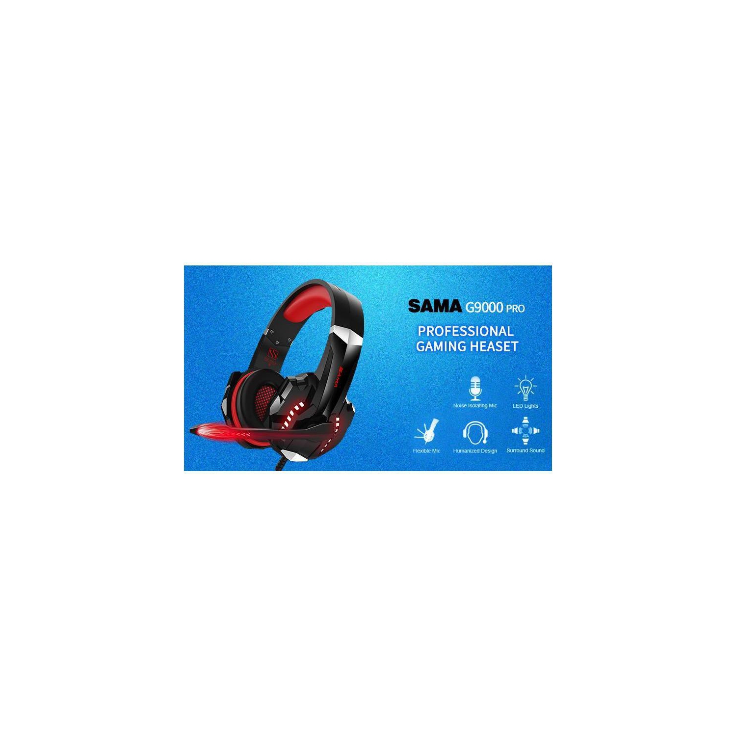 SAMA – Casque stéréo rouge pour PS4, PC, manette Xbox One, casque d’écoute à suppression du bruit avec microphone