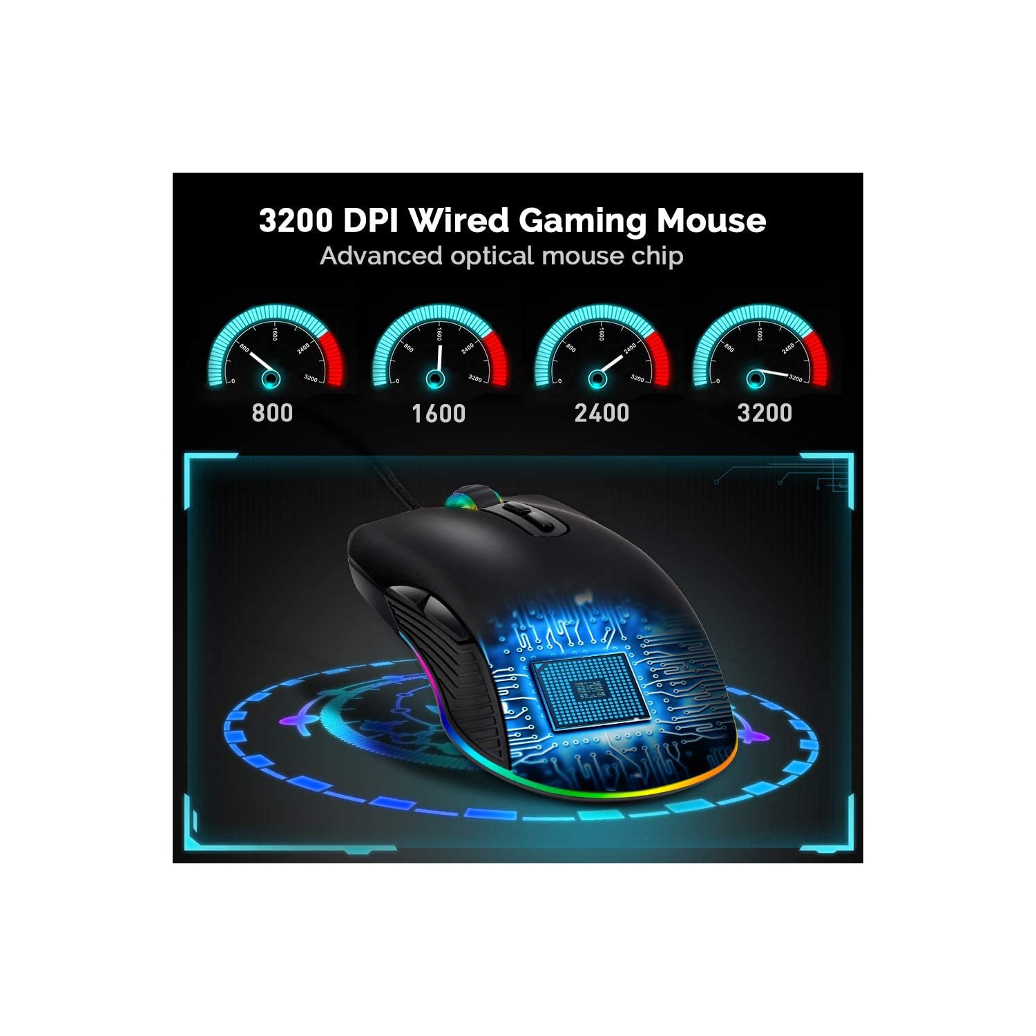 Souris de jeu ergonomique SAMA, USB avec fil RVB avec 4 modes de rétroéclairage