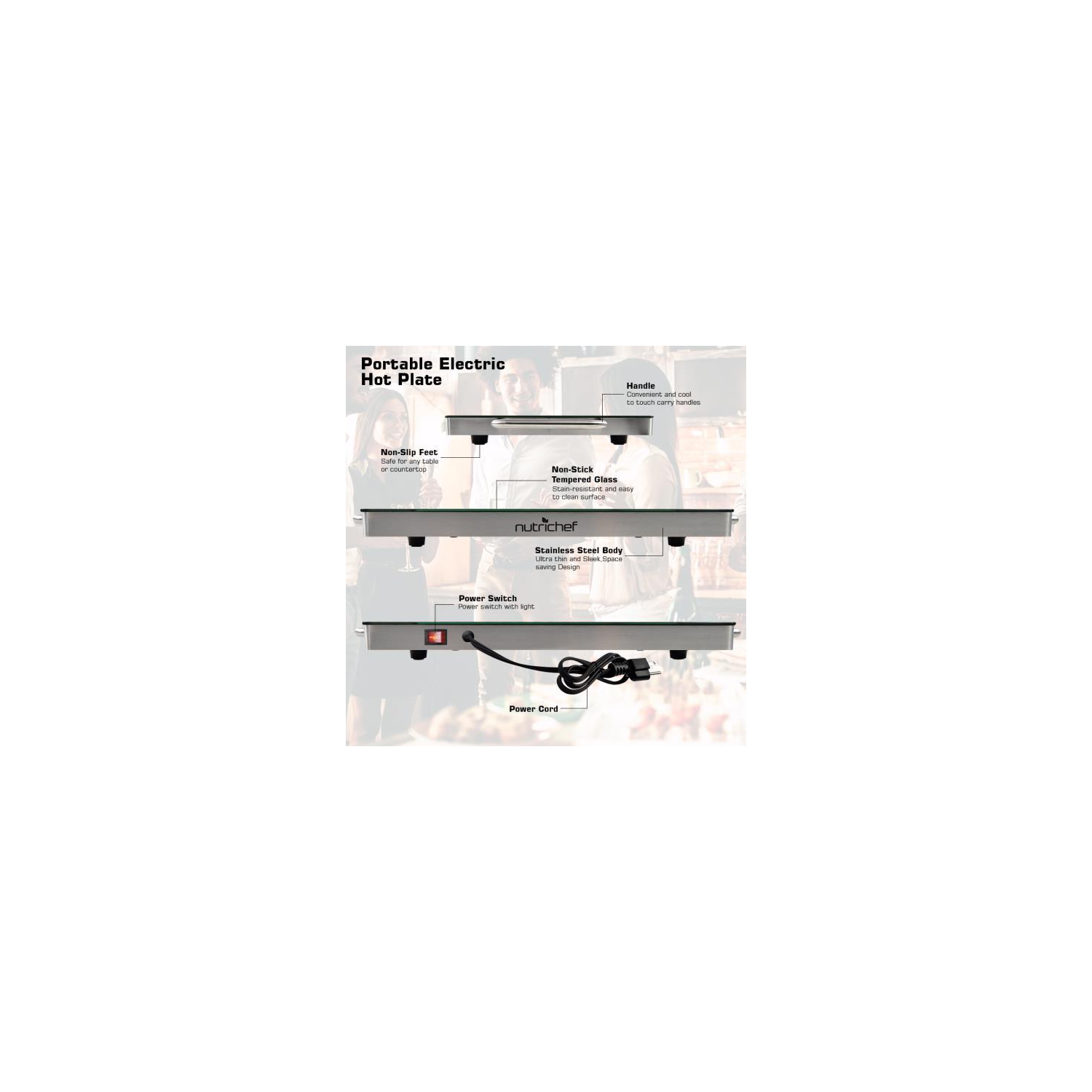 NutriChef Electric Warming Tray / Food Warmer with Non-Stick Heat-Resistant Glass Plate (PKWTR45)