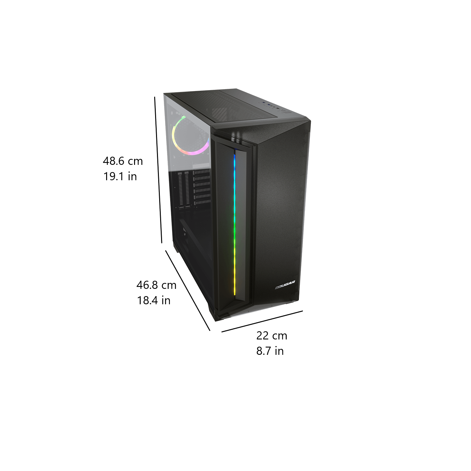 Cougar Dark Blader X7 RGB Mid Tower ATX Computer Case, Tempered Glass Side Panel, 1x 120mm ARGB VK120 Fan Pre-Installed, Translucent Black