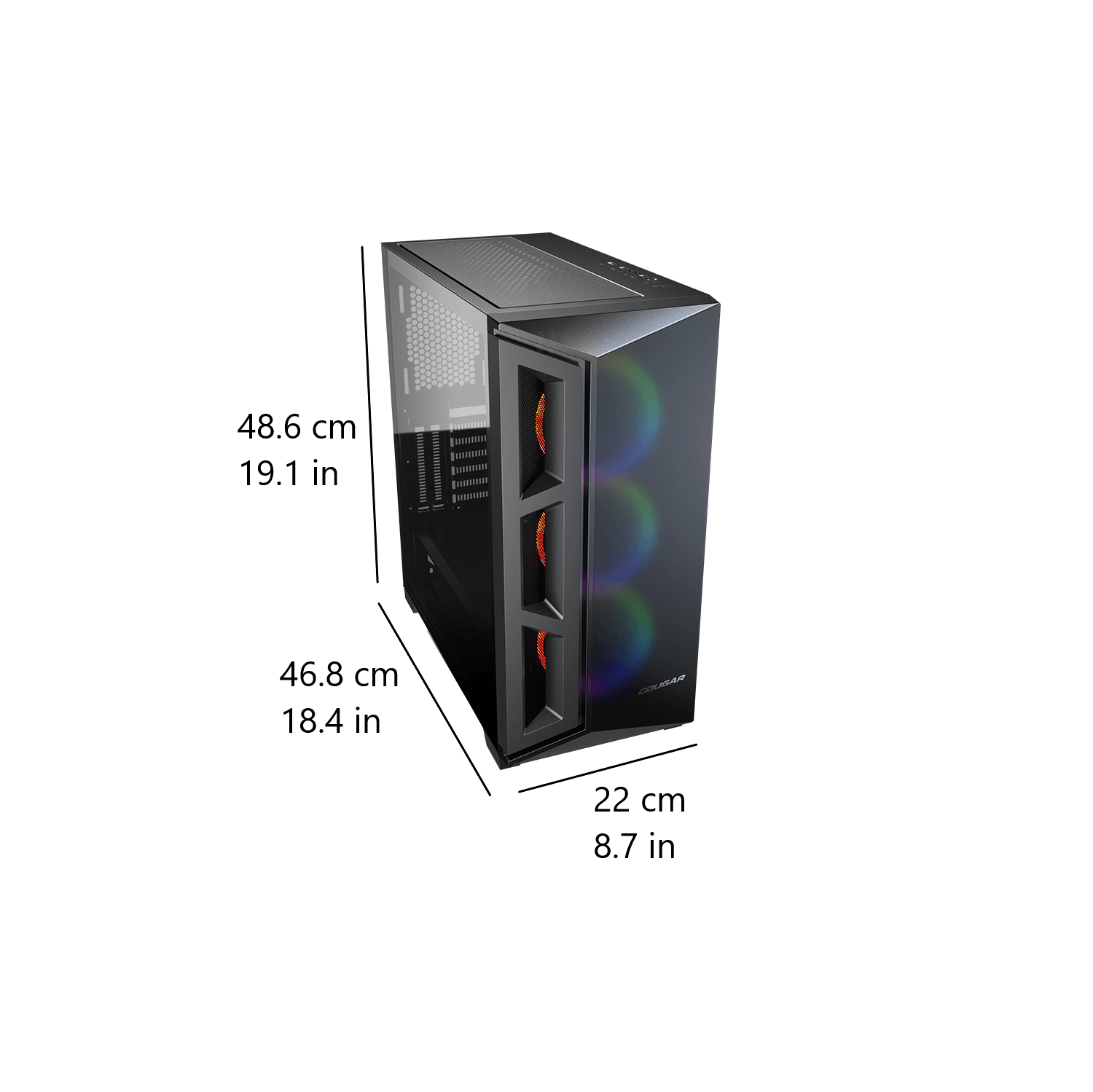 Cougar Dark Blader X5 RGB Mid Tower ATX Computer Case, Tempered Glass Side Panel, 3x 120mm ARGB VK120 Fans Pre-Installed, Black