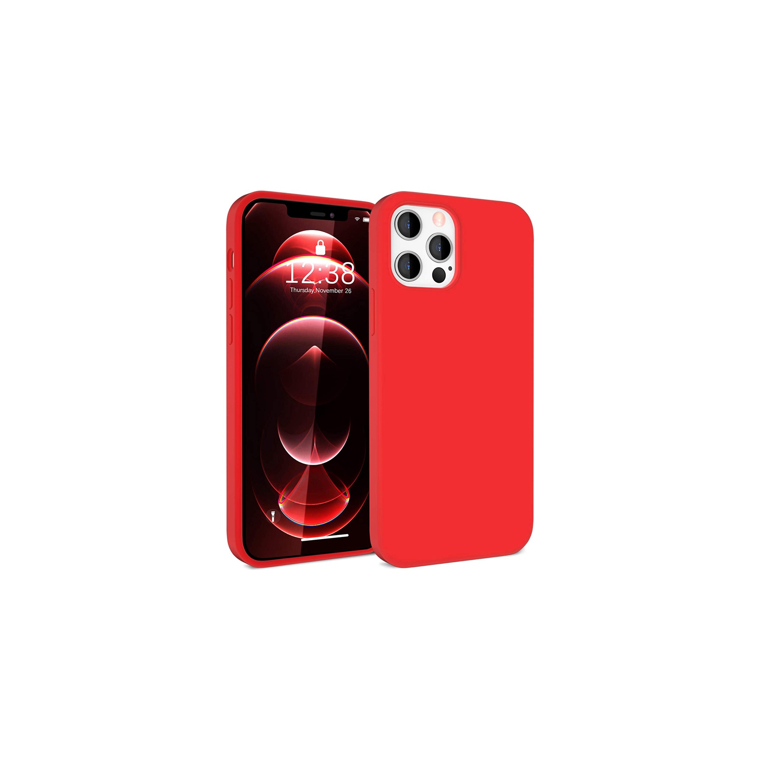 【CSmart】 Étui Coque arrière en caoutchouc de gel de silicone liquide souple Premium Silm pour iPhone 12 / 12 Pro, Rouge