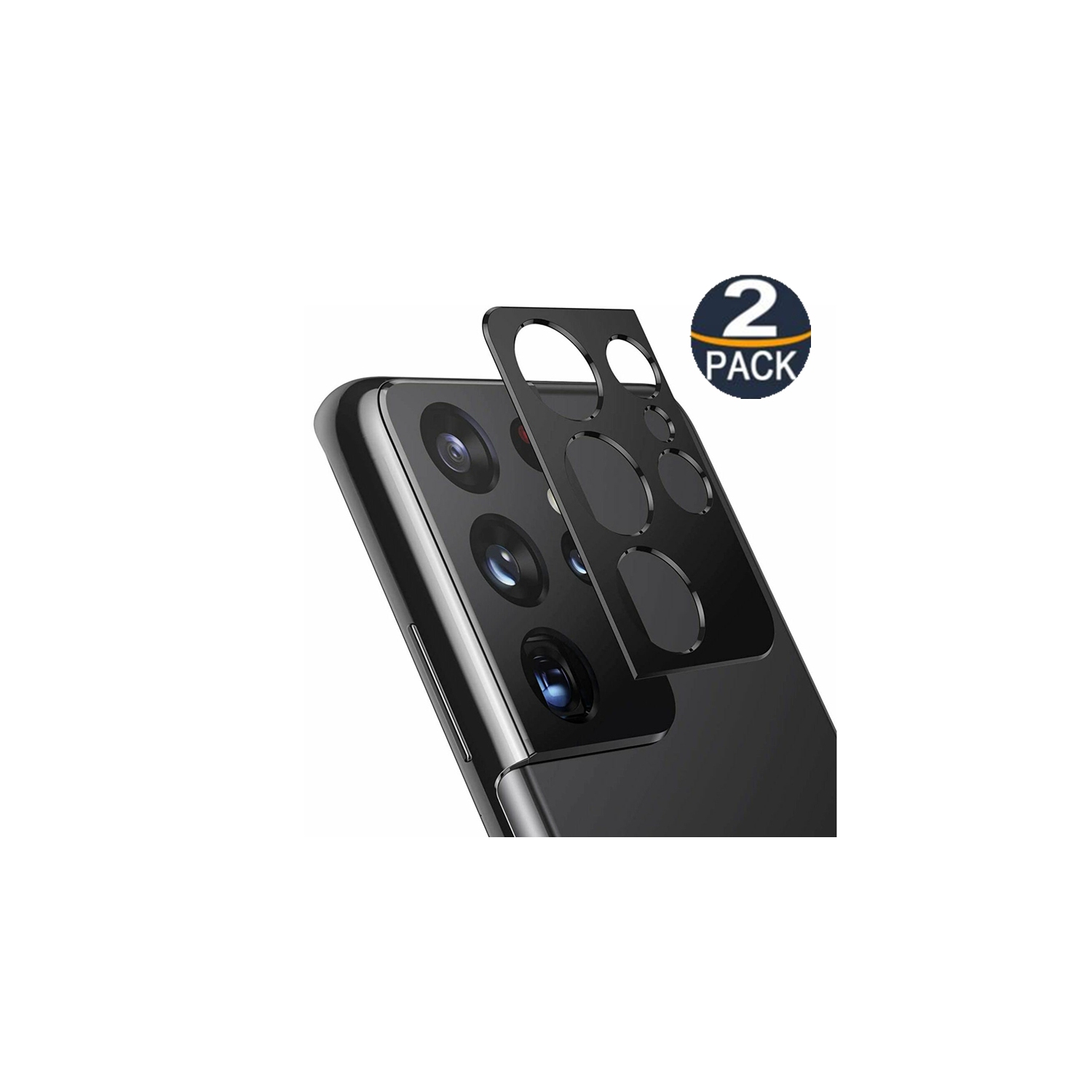 【2 Paquets】 Protecteur d'objectif de caméra en verre trempé ultra fin CSmart pour Samsung Galaxy S21 Ultra 5G, noir