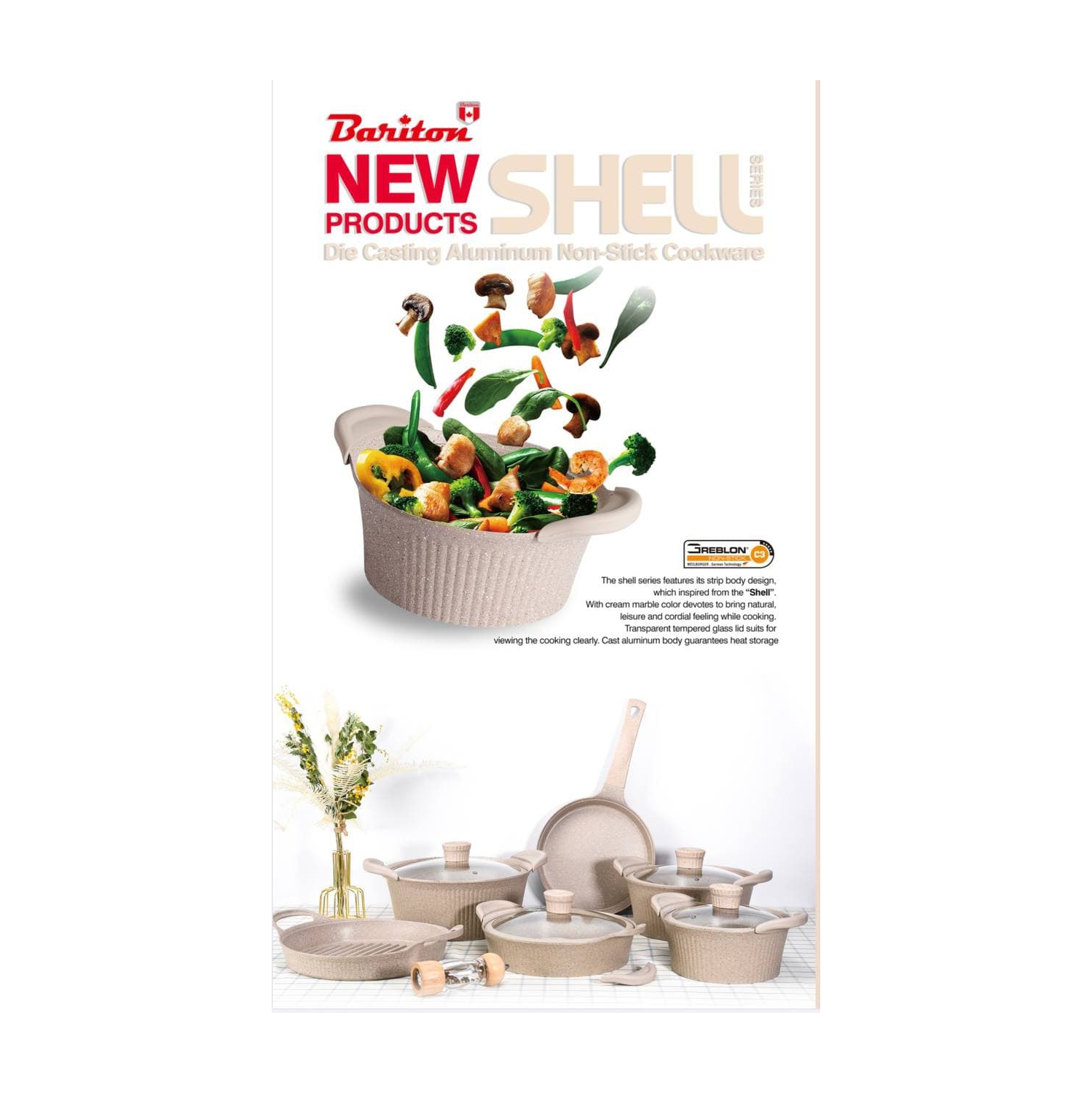 Bariton Die-Cast Aluminium Cookware 14pcs Set Durable Dishwasher & Oven Safe