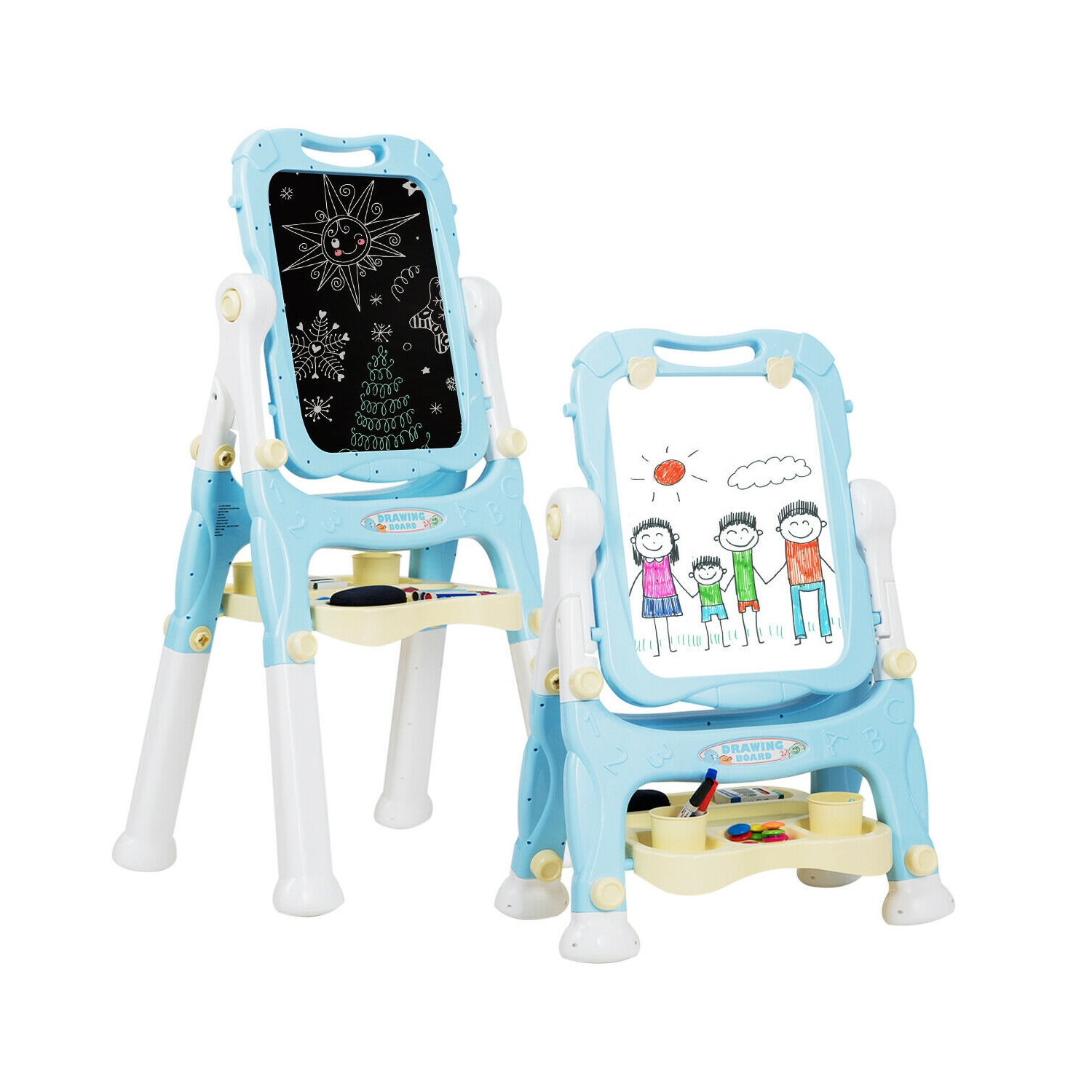 Gymax Kids Easel for Two Adjustable Height Double Sided Art Easel Blue