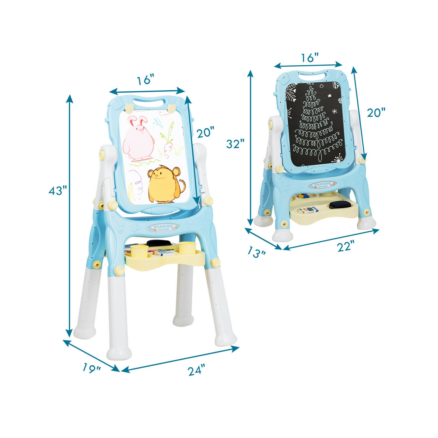 Gymax Kids Easel for Two Adjustable Height Double Sided Art Easel Blue