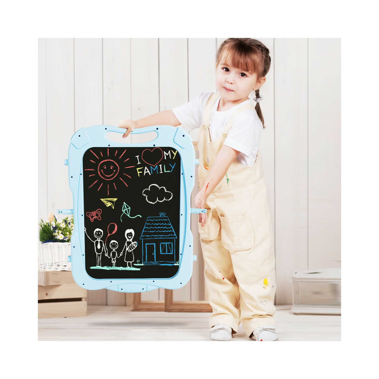 Gymax Kids Easel for Two Adjustable Height Double Sided Art Easel Blue