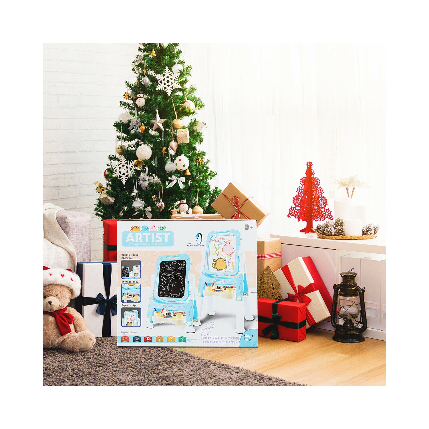 Gymax Kids Easel for Two Adjustable Height Double Sided Art Easel Blue