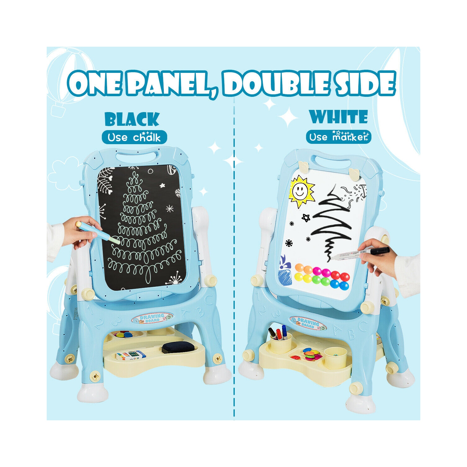 Gymax Kids Easel for Two Adjustable Height Double Sided Art Easel Blue