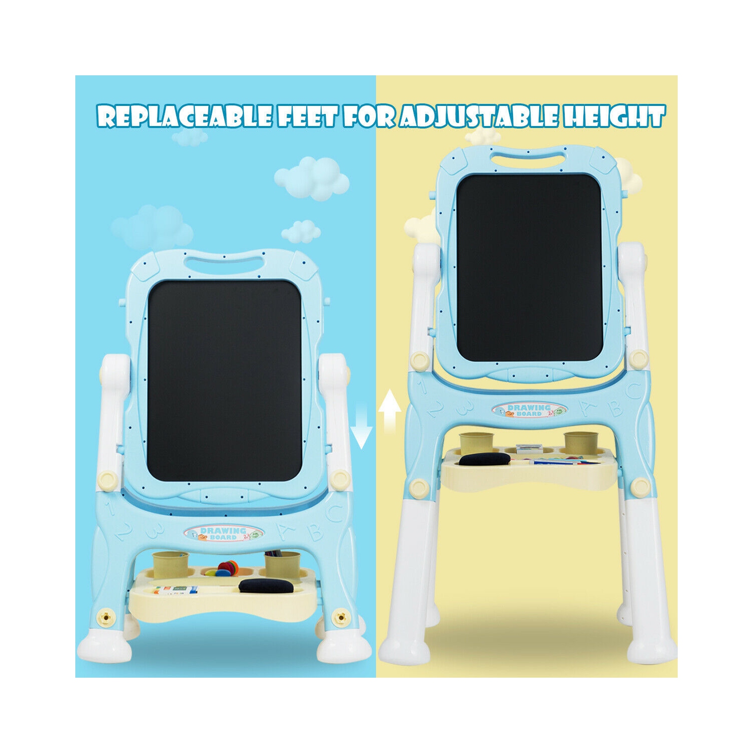 Gymax Kids Easel for Two Adjustable Height Double Sided Art Easel Blue