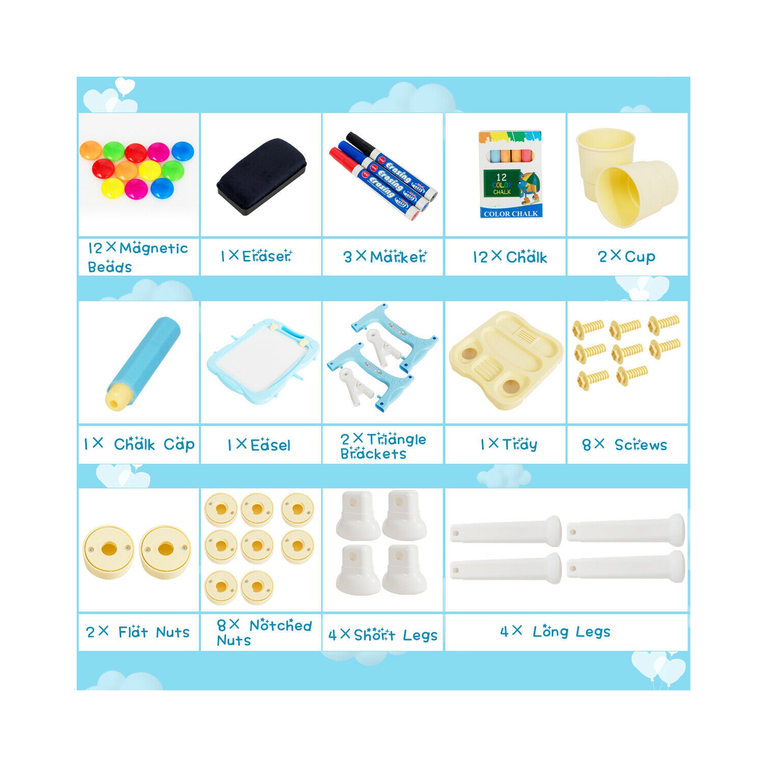 Gymax Kids Easel for Two Adjustable Height Double Sided Art Easel Blue
