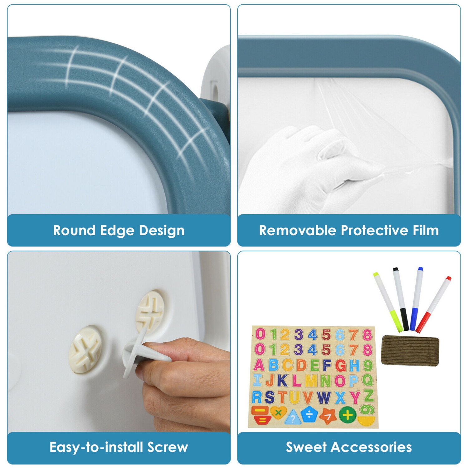 Gymax 2 in 1 Kids Easel Desk Chair Set Book Rack Adjustable Art Painting Board Blue/Gray