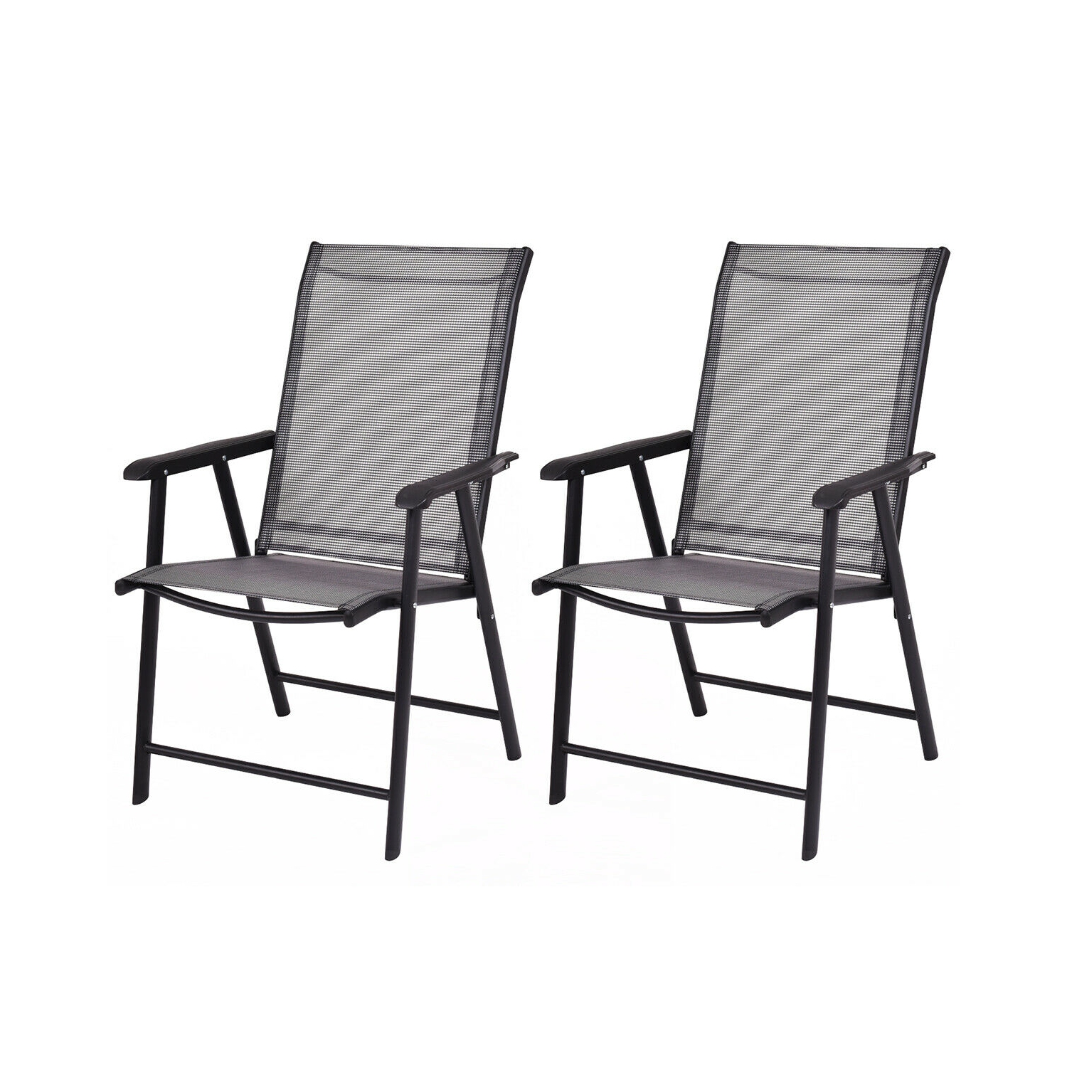 Gymax 2PCS Folding Chairs Steel Frame Patio Garden Outdoor w/ Armrest & Footrest