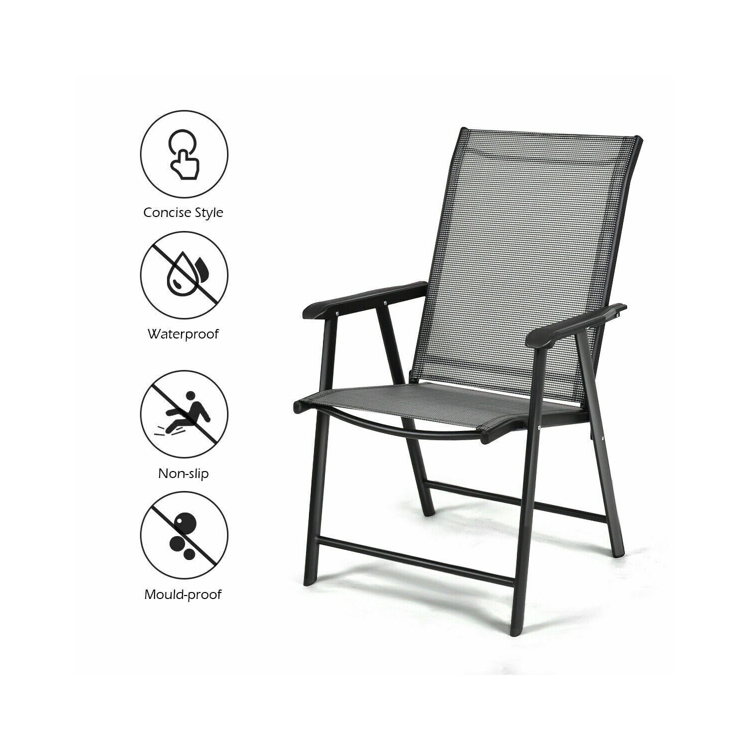 Gymax 2PCS Folding Chairs Steel Frame Patio Garden Outdoor w/ Armrest & Footrest