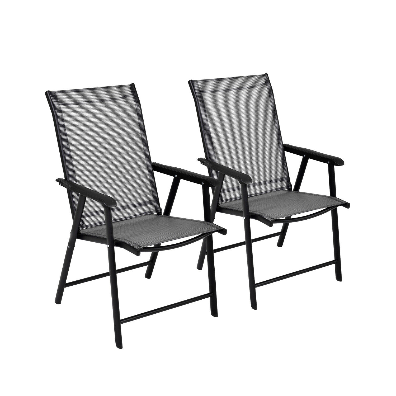 Gymax 2PCS Folding Chairs Steel Frame Patio Garden Outdoor w/ Armrest & Footrest