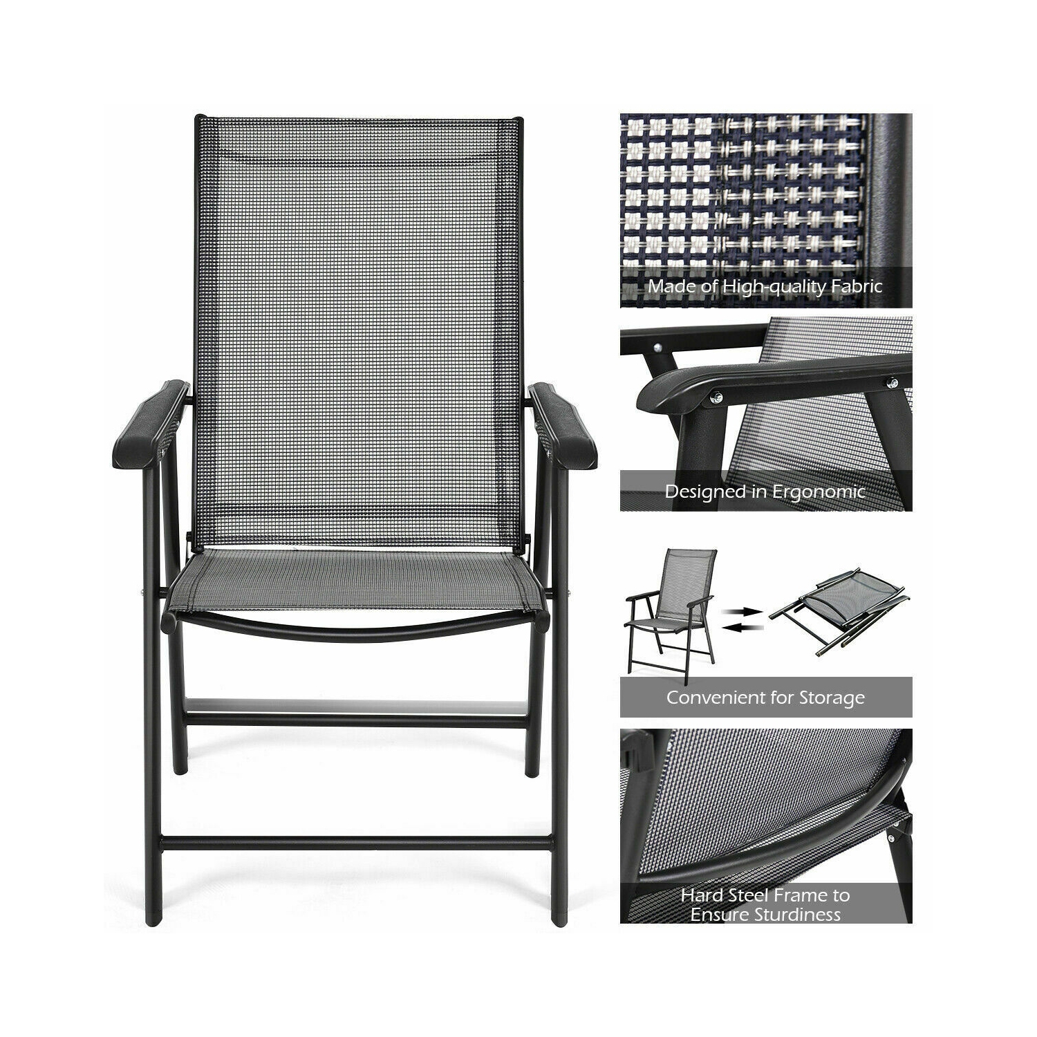 Gymax 2PCS Folding Chairs Steel Frame Patio Garden Outdoor w/ Armrest & Footrest