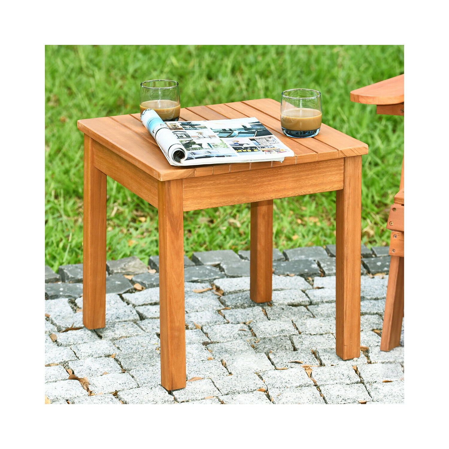 Gymax Wooden Square Side End Table Patio Coffee Bistro Table Indoor Outdoor Natural