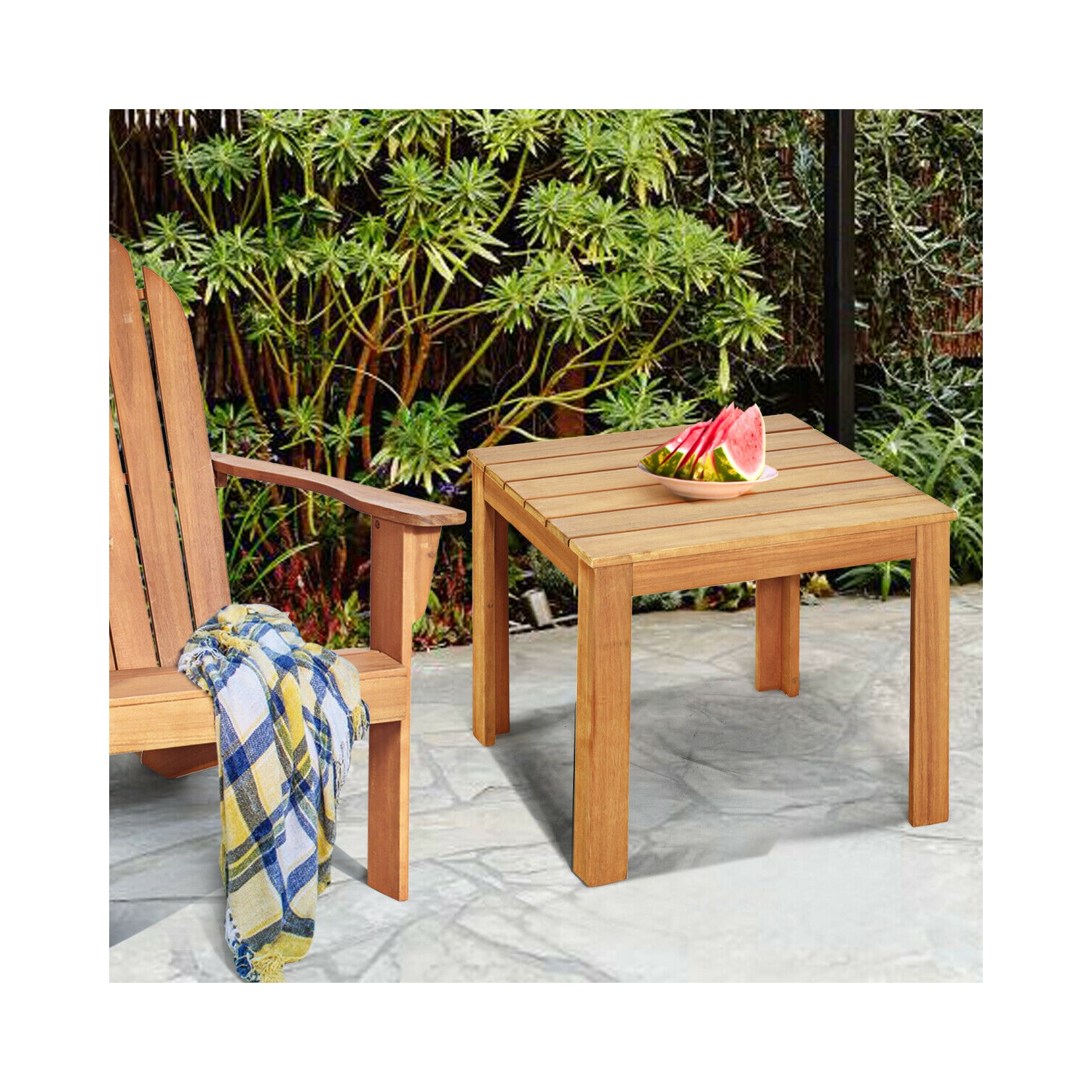 Gymax Wooden Square Side End Table Patio Coffee Bistro Table Indoor Outdoor Natural
