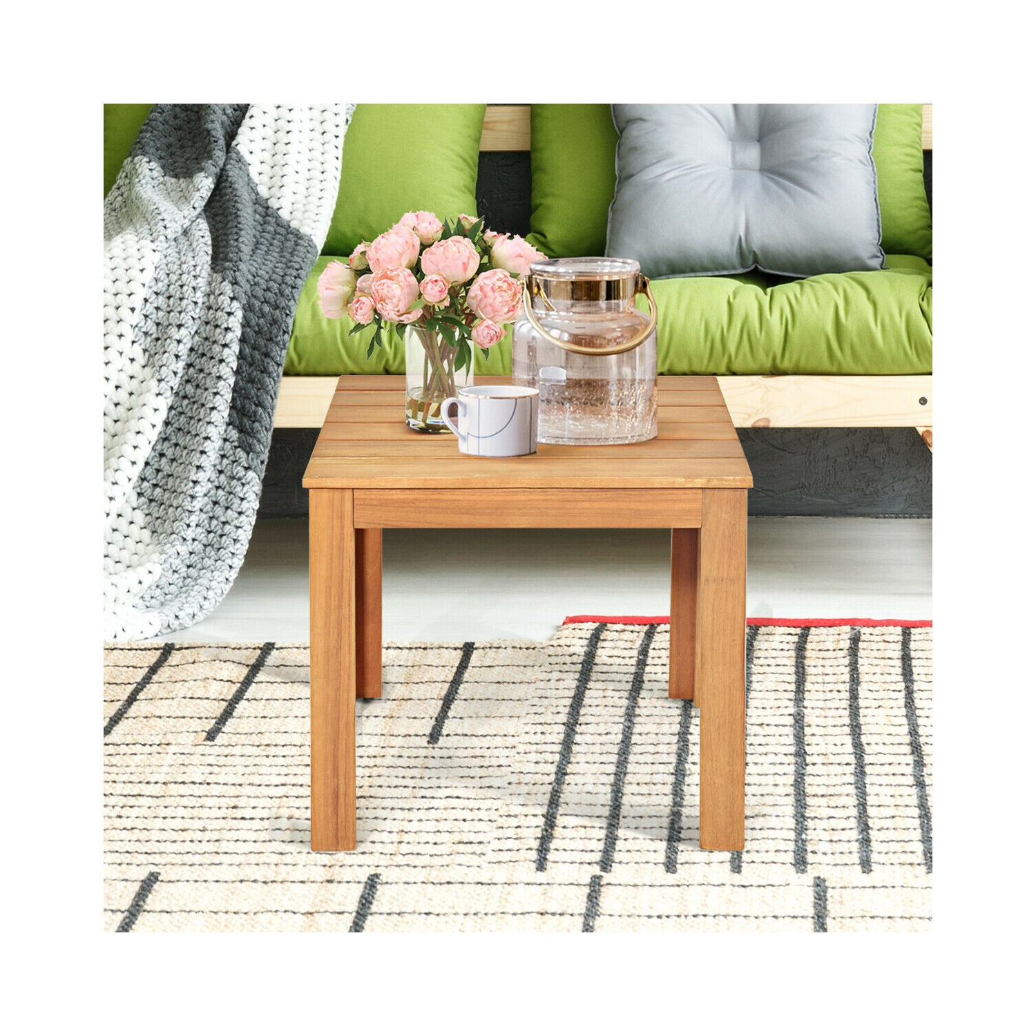 Gymax Wooden Square Side End Table Patio Coffee Bistro Table Indoor Outdoor Natural