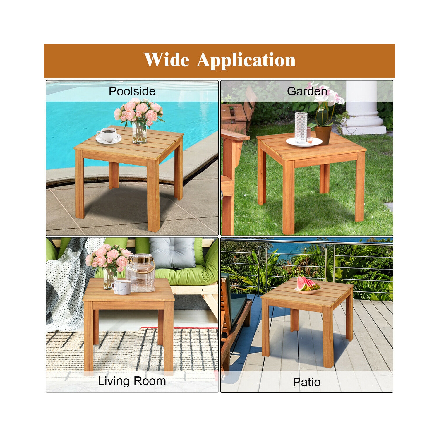 Gymax Wooden Square Side End Table Patio Coffee Bistro Table Indoor Outdoor Natural