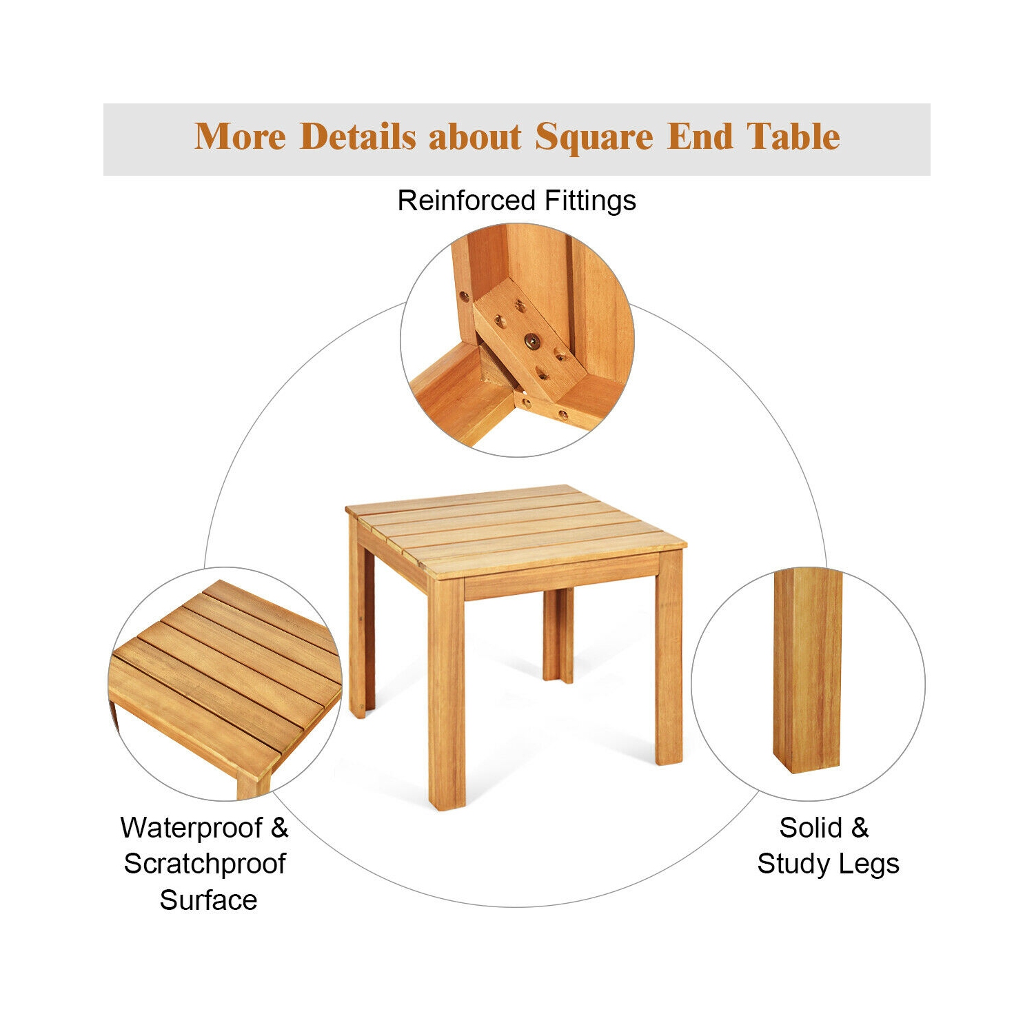 Gymax Wooden Square Side End Table Patio Coffee Bistro Table Indoor Outdoor Natural