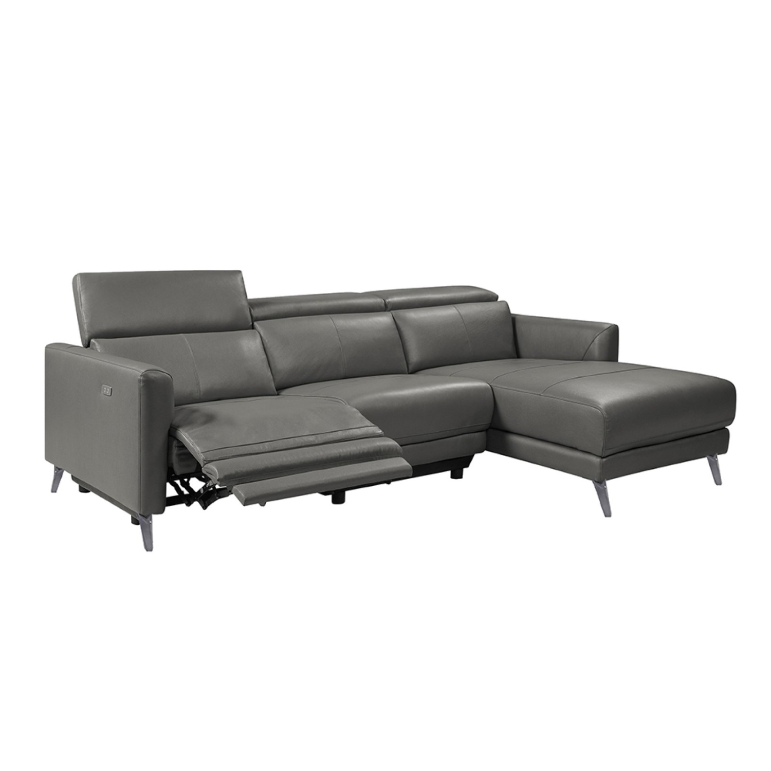 Valencia Andria – Chaise moderne orientée à droite, divan modulaire inclinable en cuir de surface, appuie-tête réglable, gris