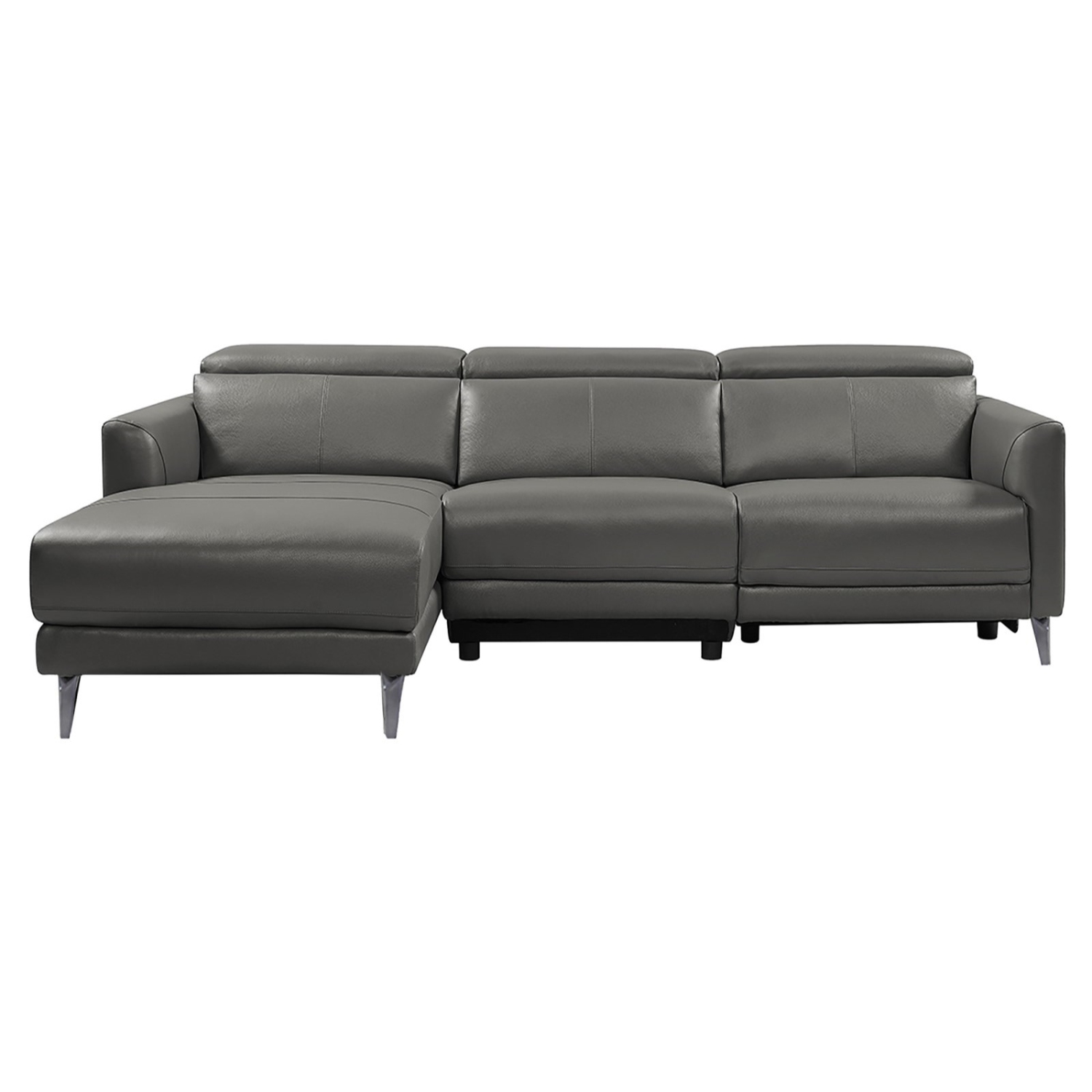 Valencia Andria Modern Left Hand Facing Chaise Top Grain Leather Reclining Sectional Sofa, Adjustable Headrest, Grey