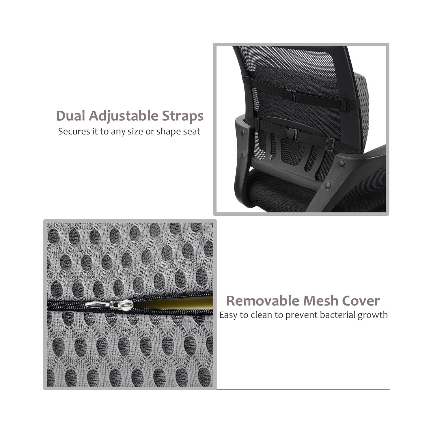 Coussin de soutien lombaire en mousse à mémoire en gel Cool, noir utilisé pour siège d’auto, chaise, maison, siège - Moustache®-Grey