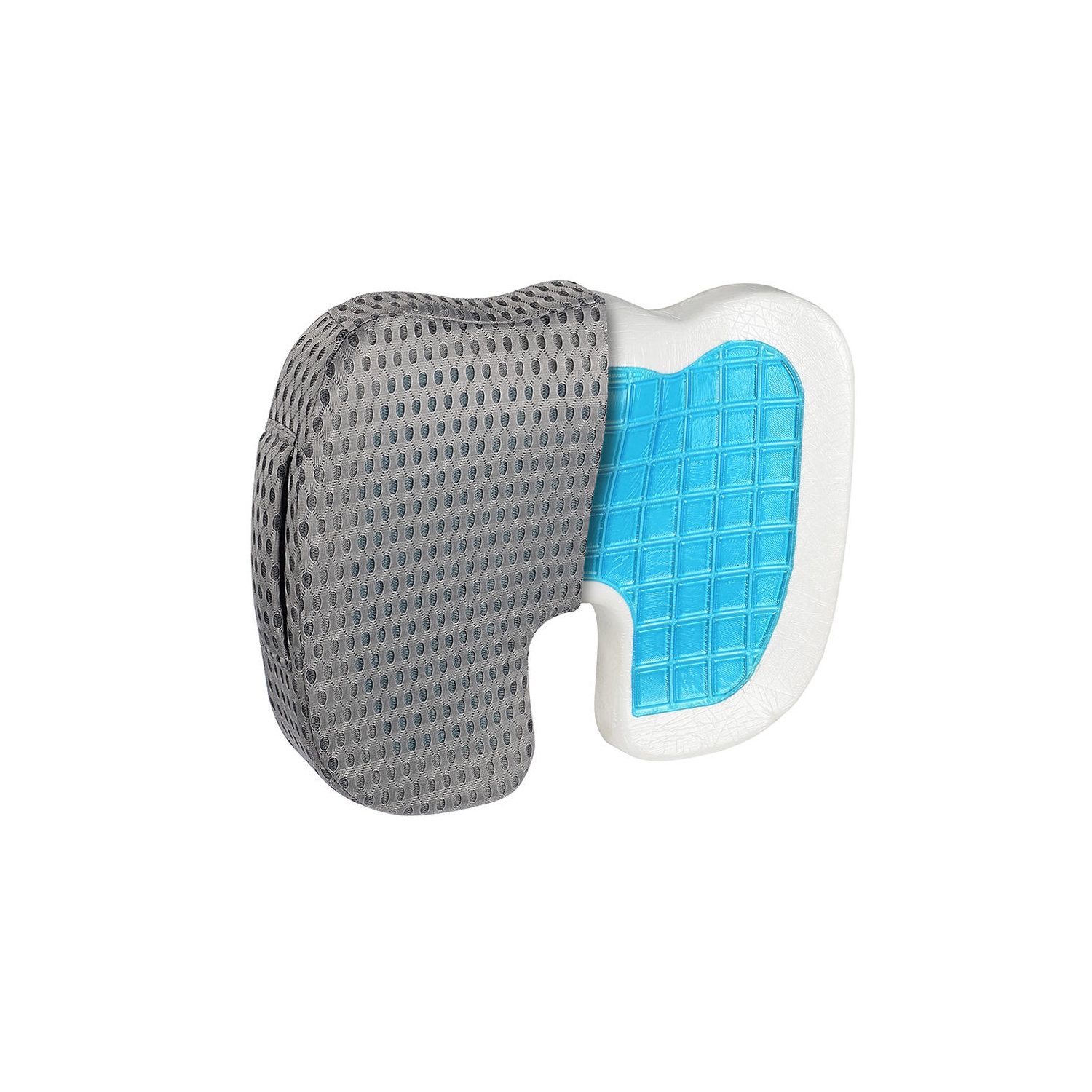 Cool Gel Memory Foam Seat Cushion, 450mm x 370mm x 71mm, for use with office chair, car seat, wheelchair- Gray - Moustache®