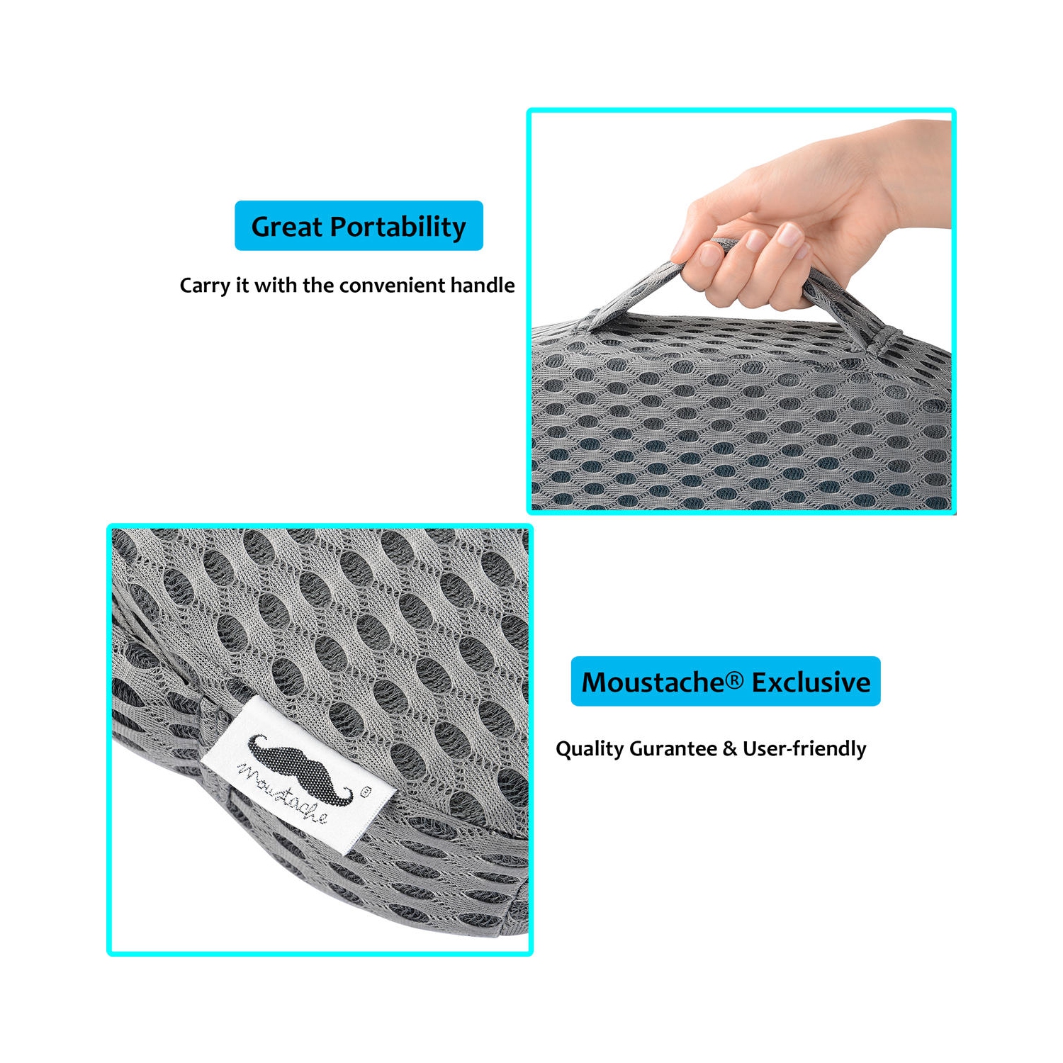 Cool Gel Memory Foam Seat Cushion, 450mm x 370mm x 71mm, for use with office chair, car seat, wheelchair- Gray - Moustache®