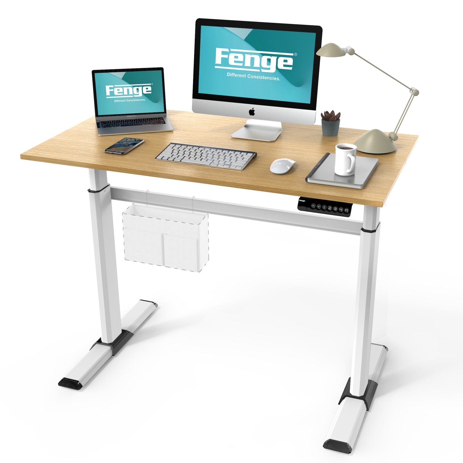 Fenge Electric Standing Desk with 4 Programmable Memory Presets Hight Adjustable Computer Desk for Home Office Use, Ergonomic Sit Stand Table Oak